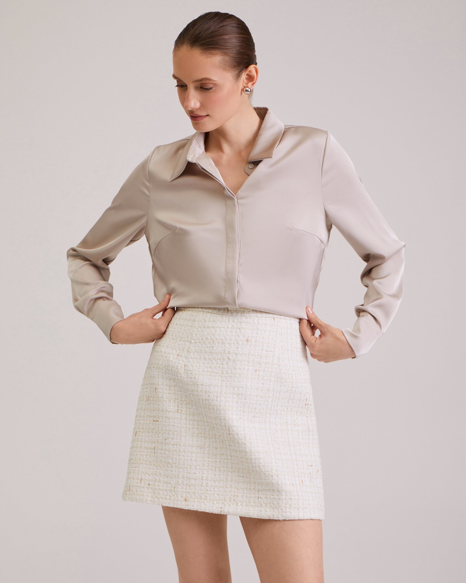 Satin shirt, Beige — photo 6