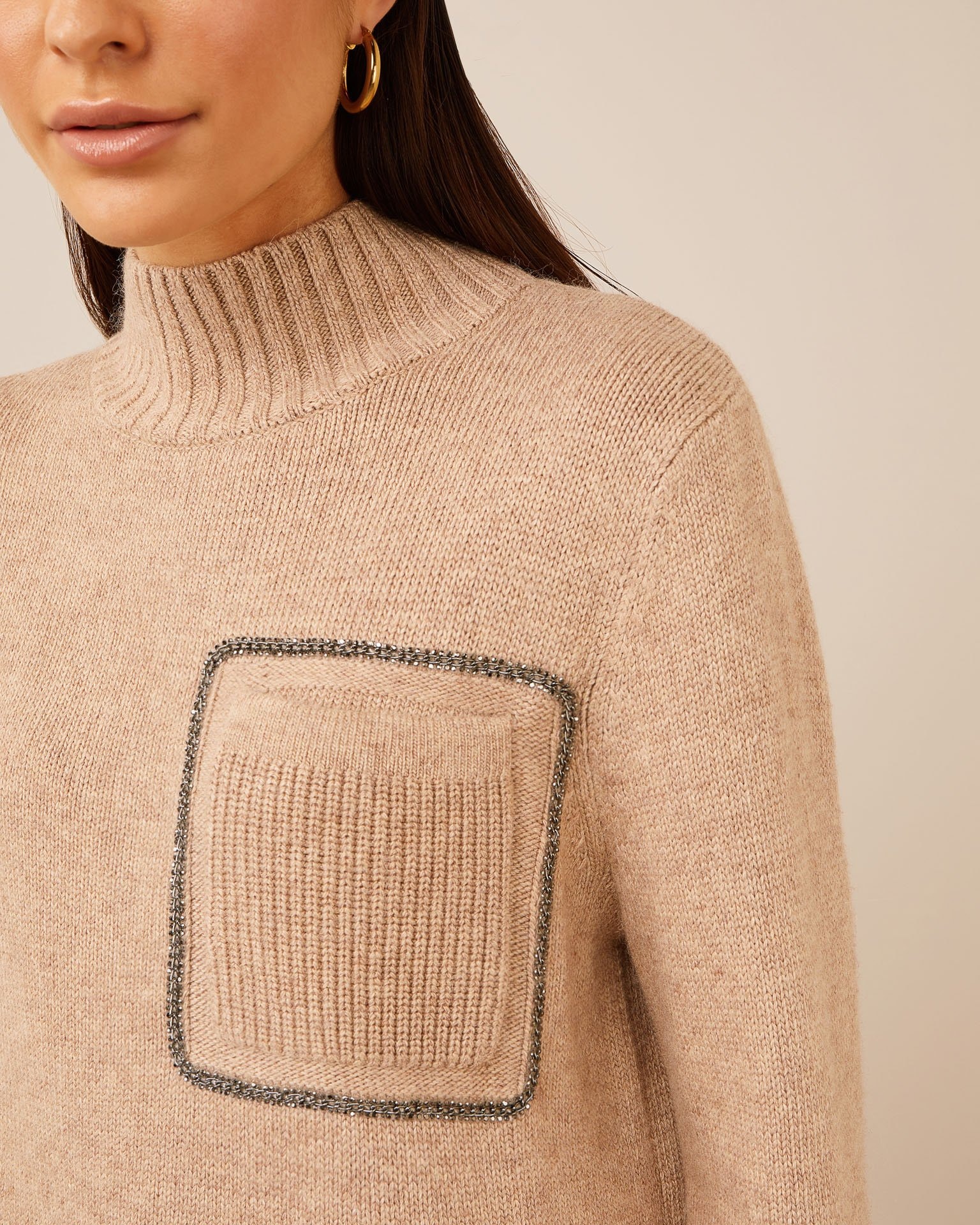Jumper with chest decoration, Brown — photo 5