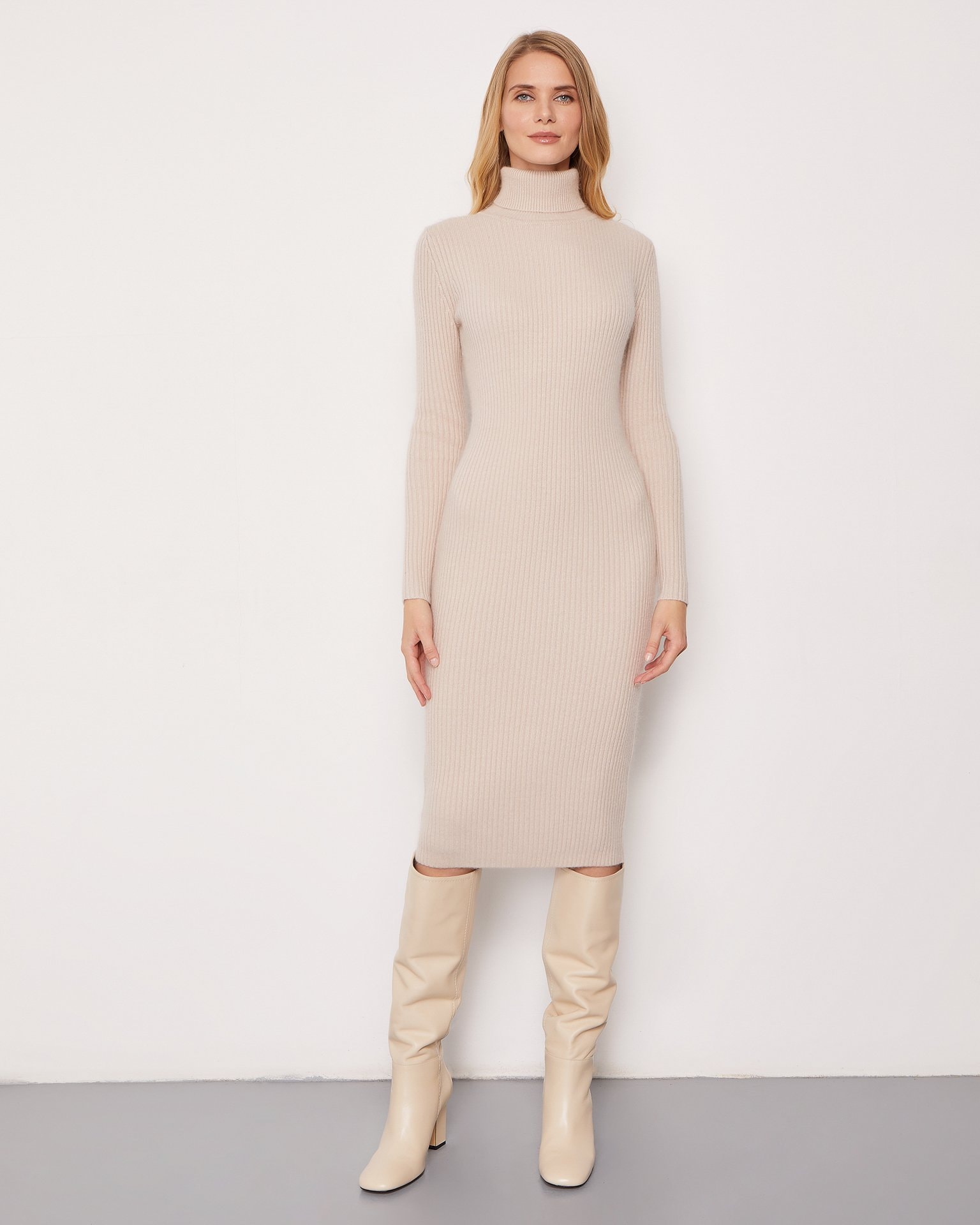 Bodycon Midi Dress, Beige — photo 2