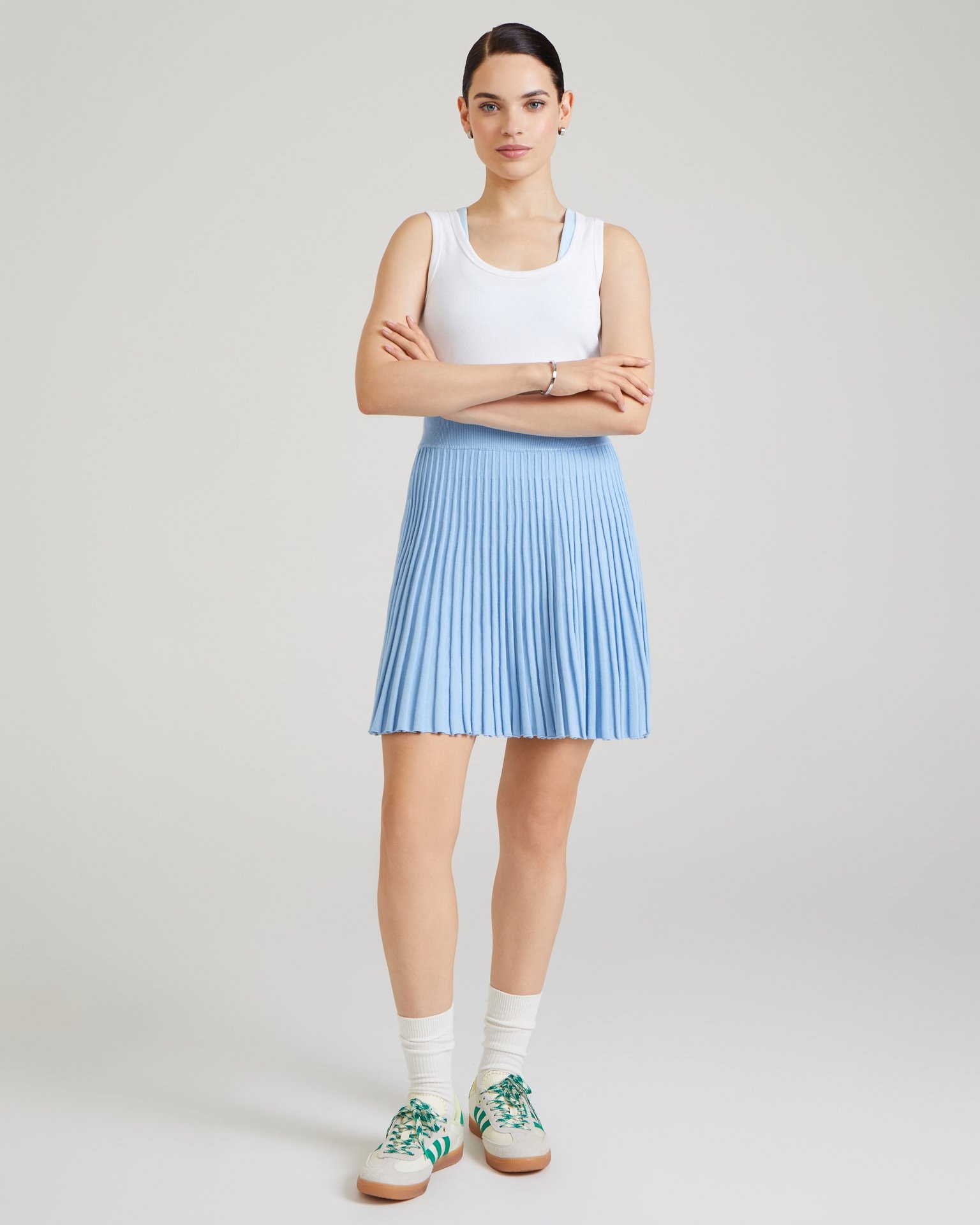 Pleated mini skirt in blue, Blue