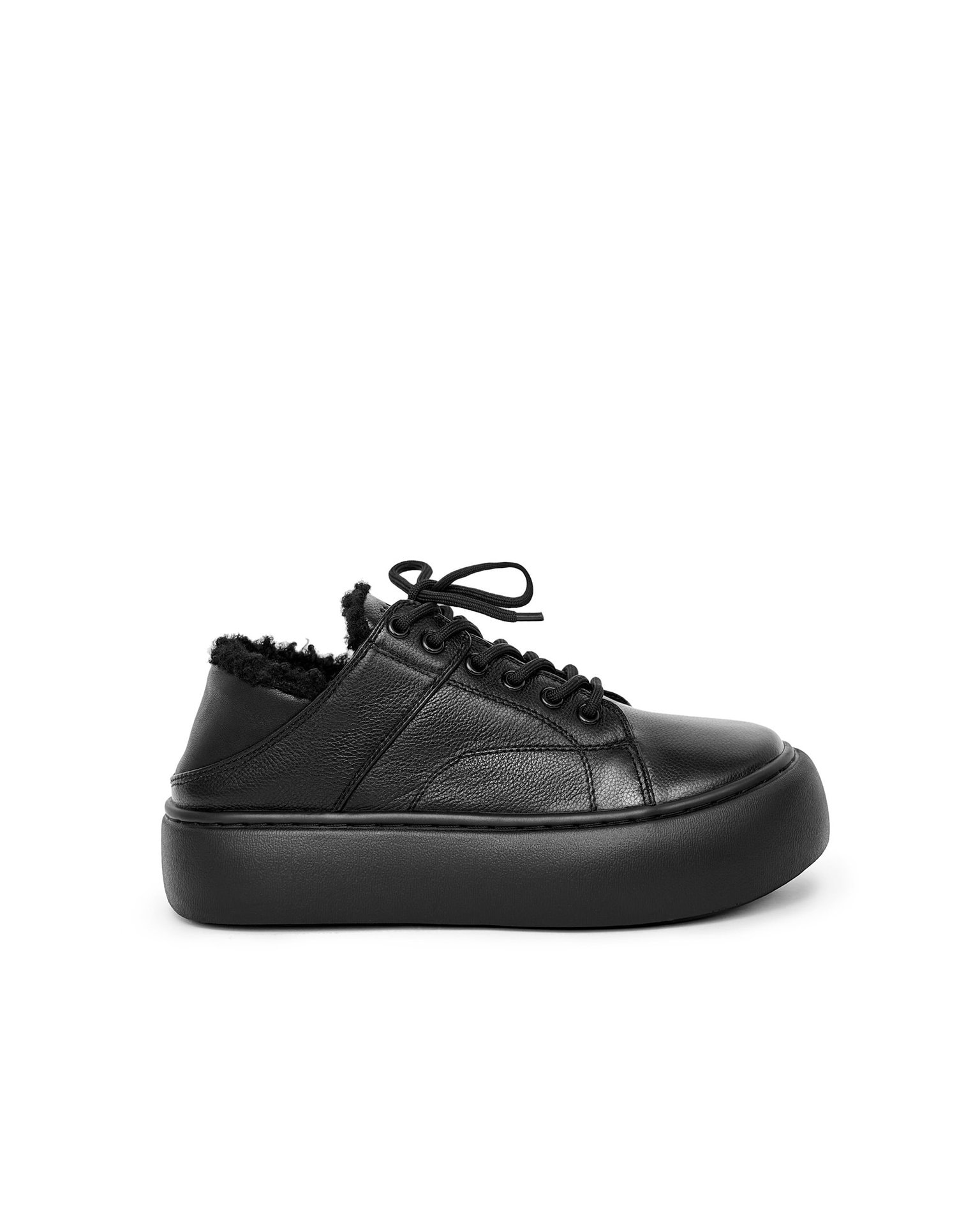 Natural leather sneakers with fur, Black — photo 8