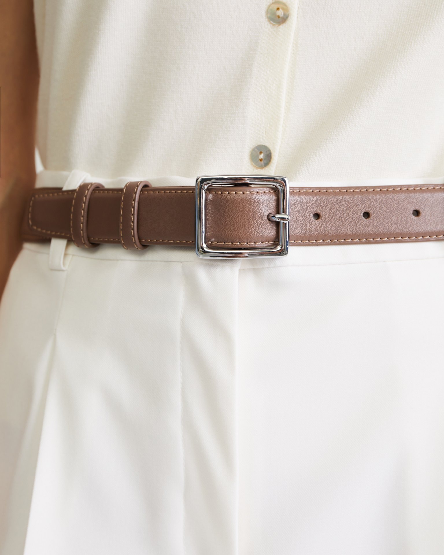 Leather belt, Brown-Beige
