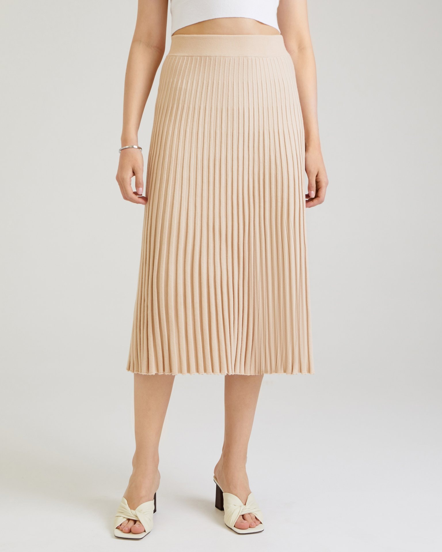 Pleated beige midi skirt, Beige — photo 4