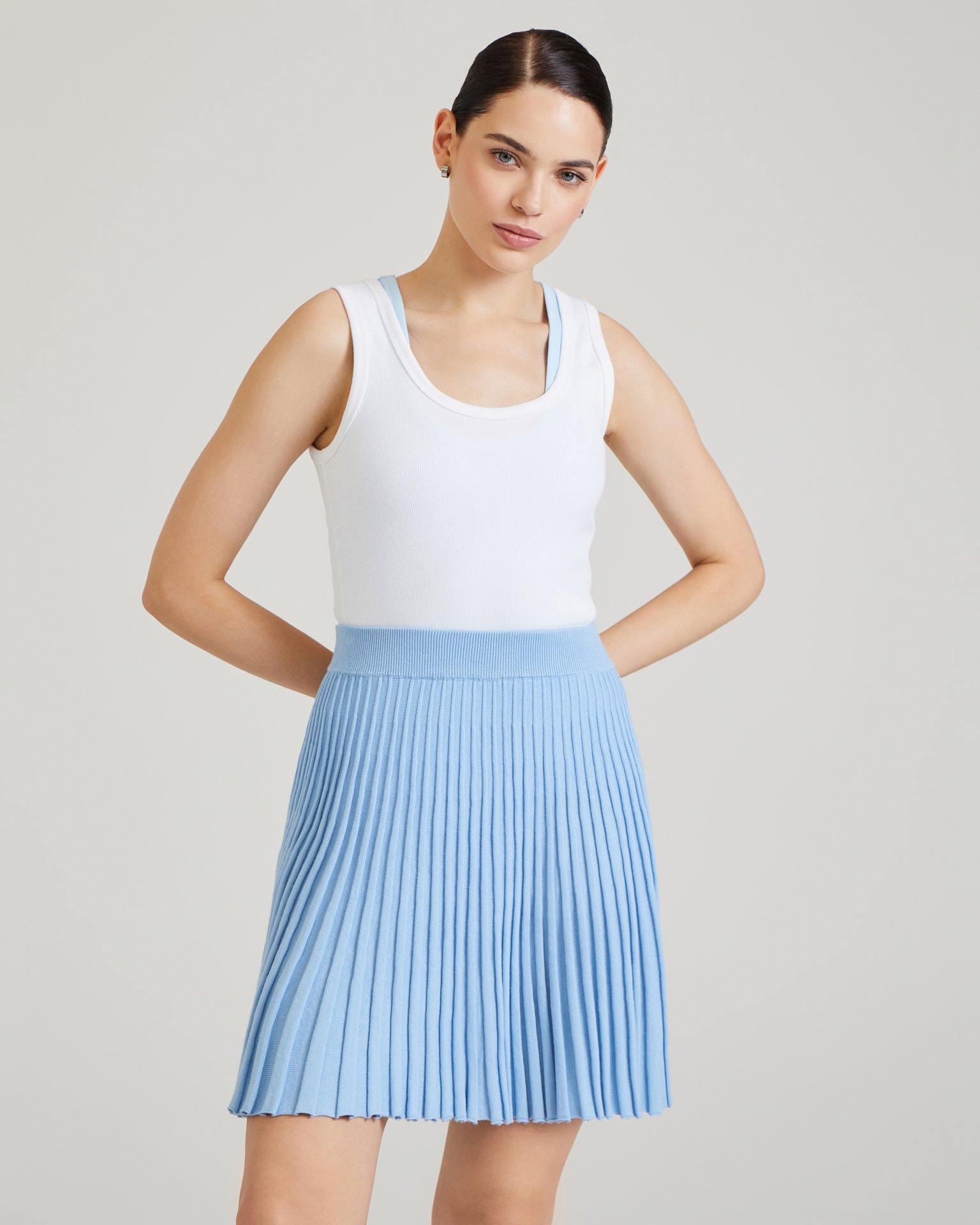 Pleated mini skirt in blue, Blue — photo 2