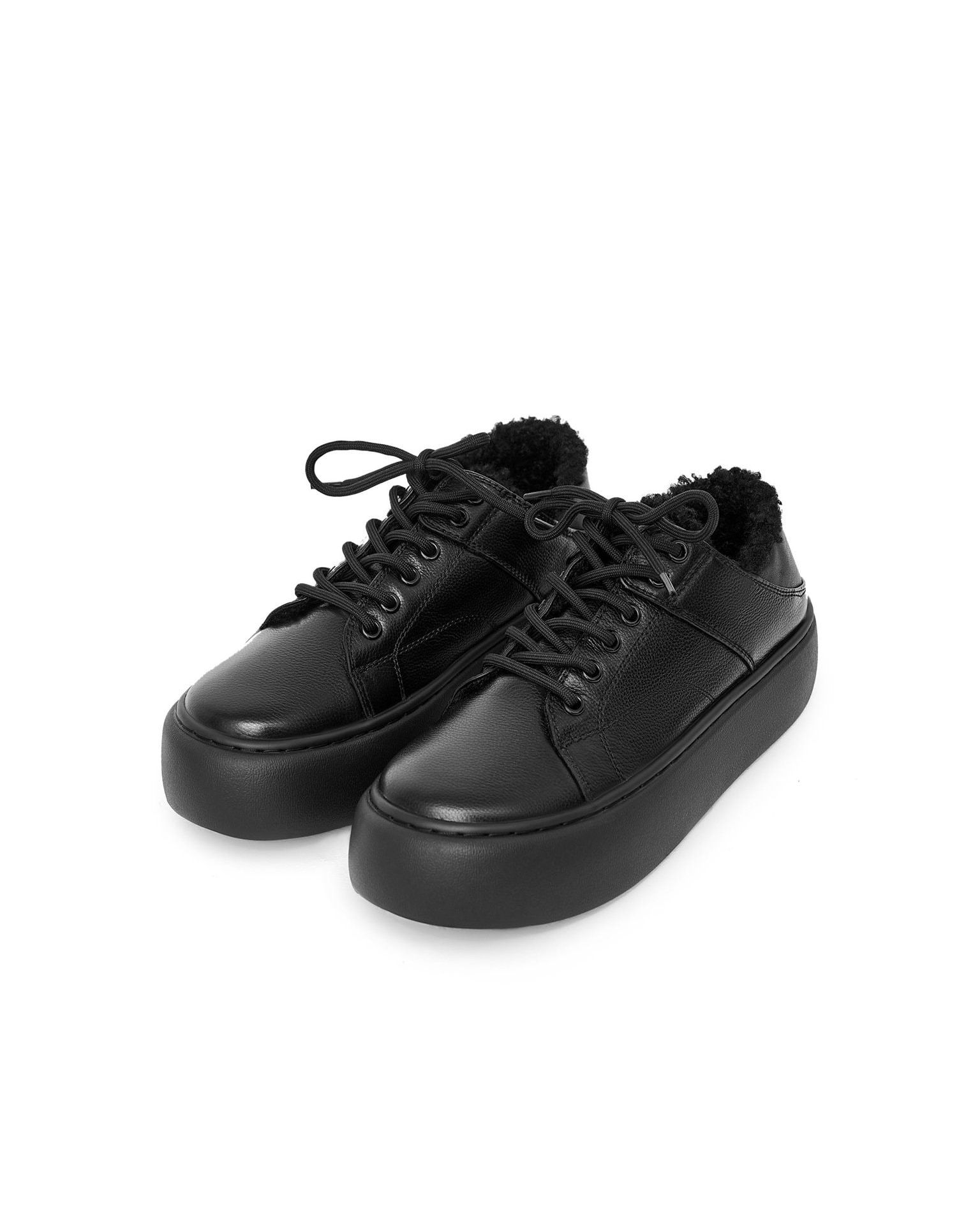Natural leather sneakers with fur, Black