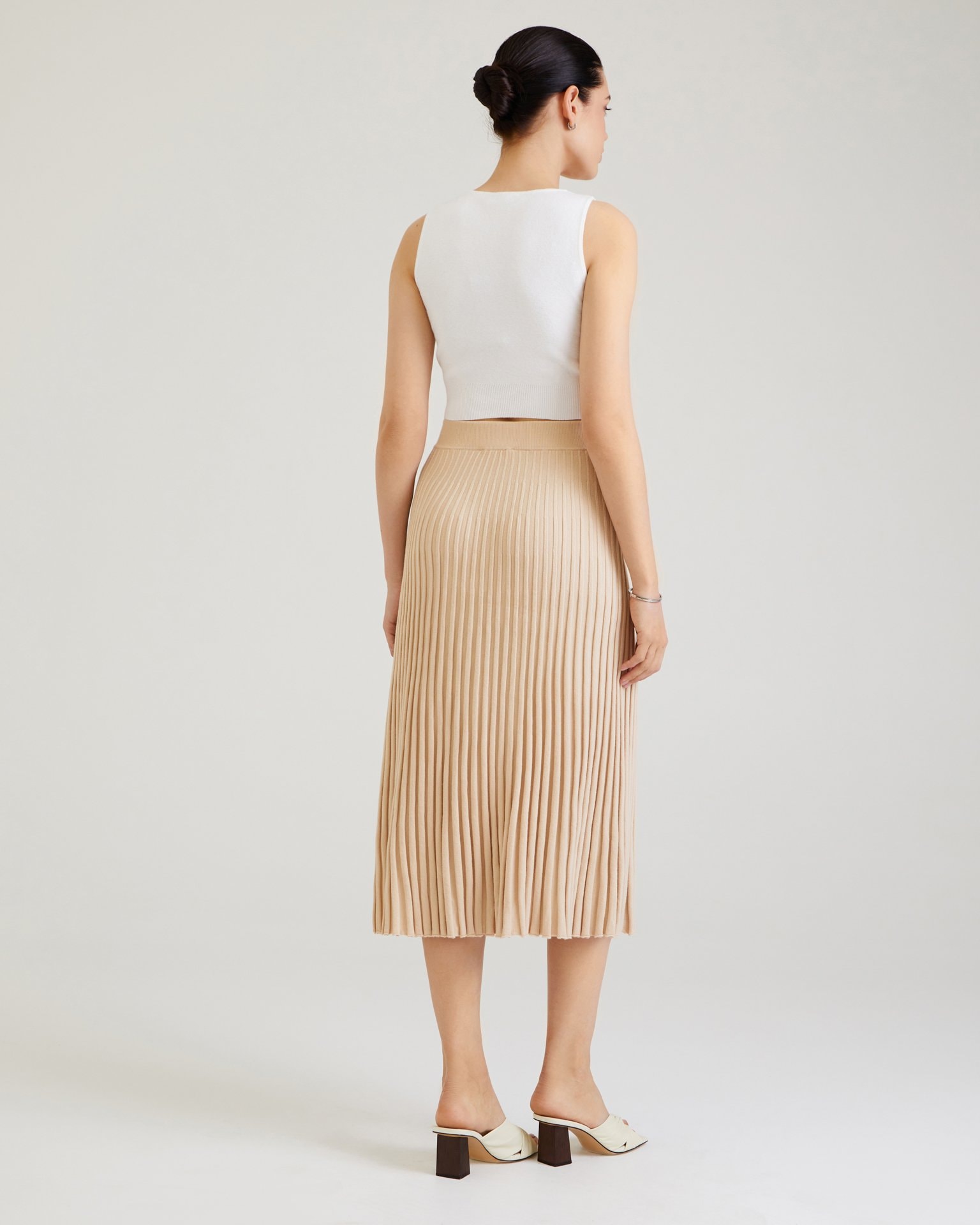 Pleated beige midi skirt, Beige — photo 3