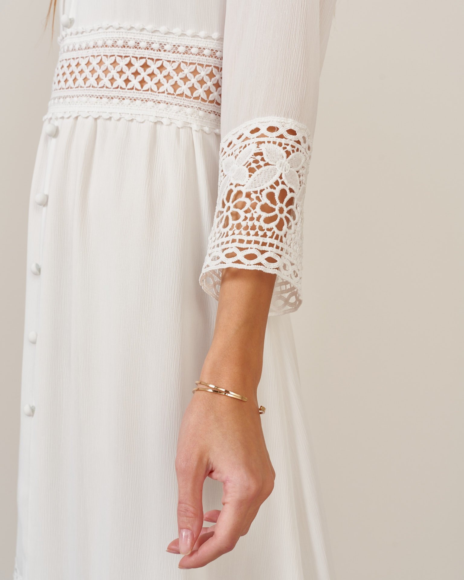 Bohemian-style dress with perforation, White — photo 5