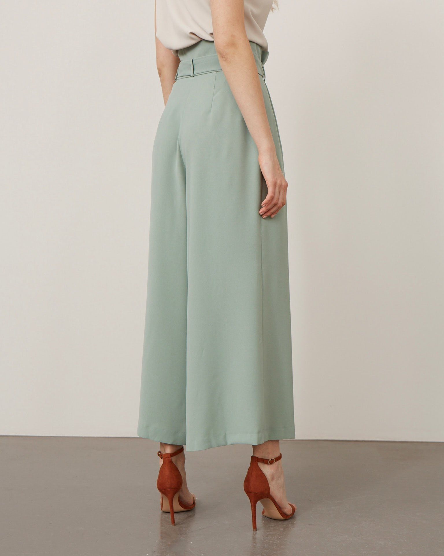 High-Waisted Culotte Trousers, Green — photo 3
