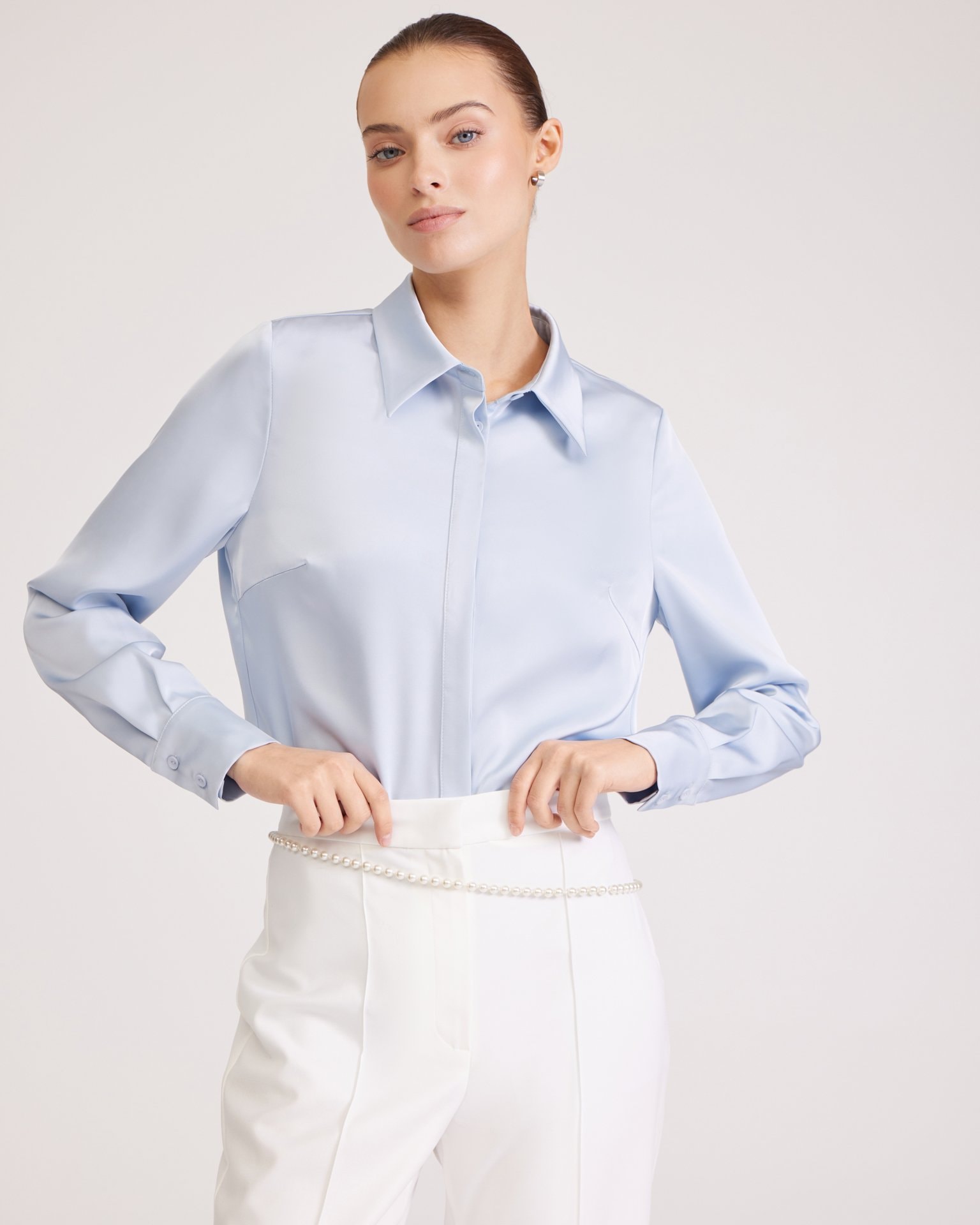 Blue satin shirt, Blue — photo 4