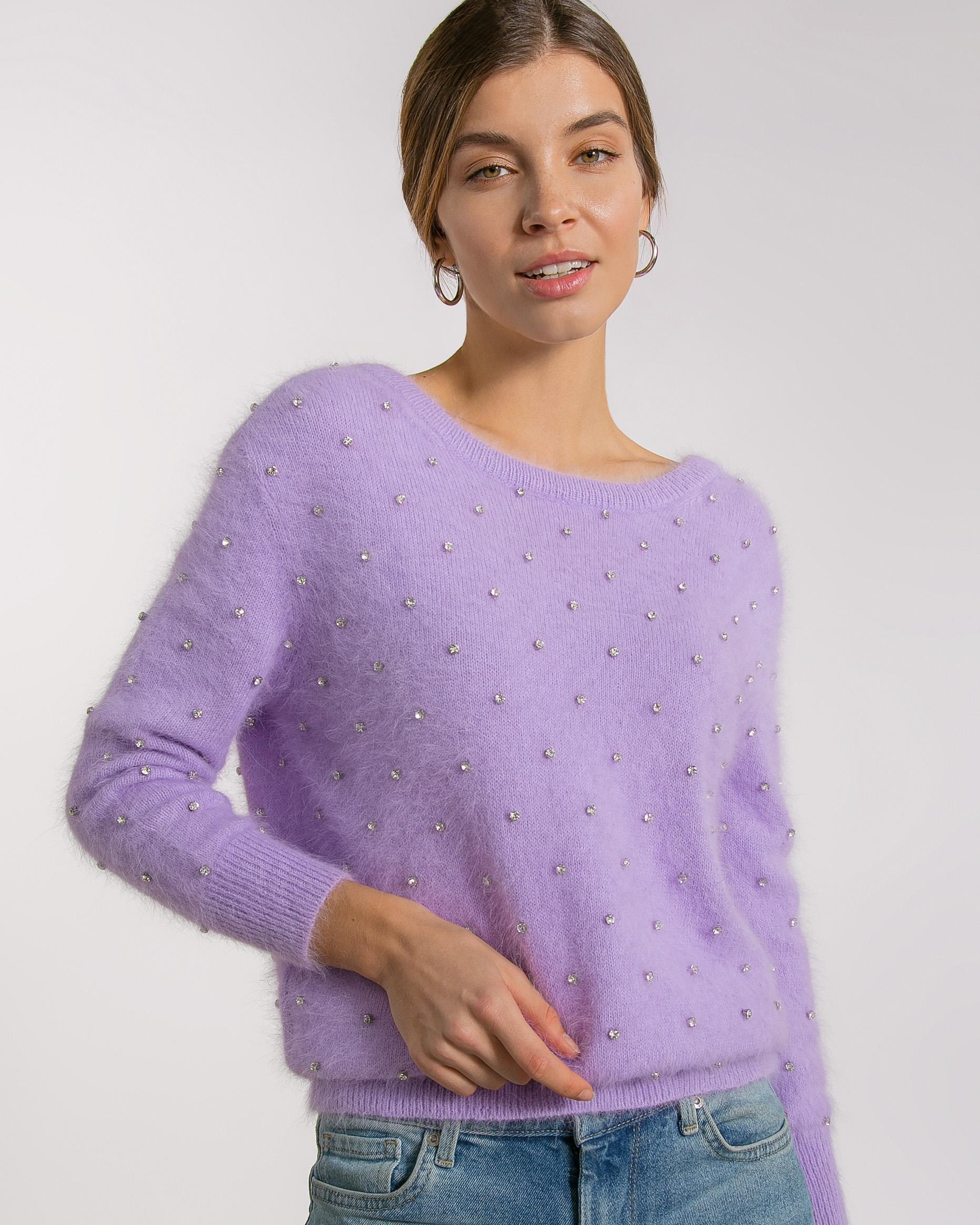 Lavender jumper with decoration of shimmering stones, Lilac — photo 3