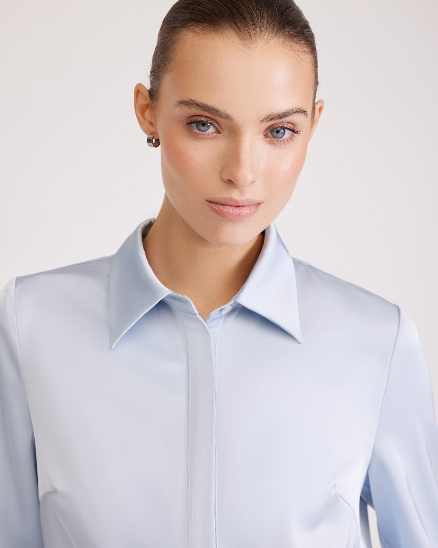 Blue satin shirt, Blue — photo 6