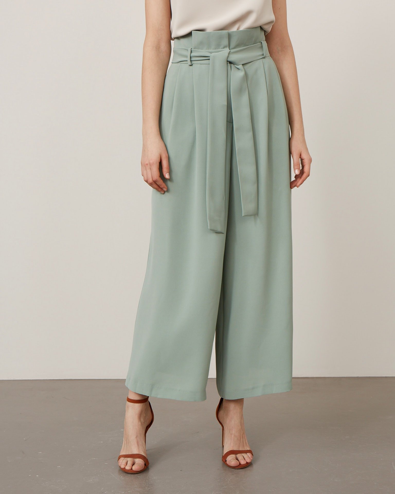 High-Waisted Culotte Trousers, Green
