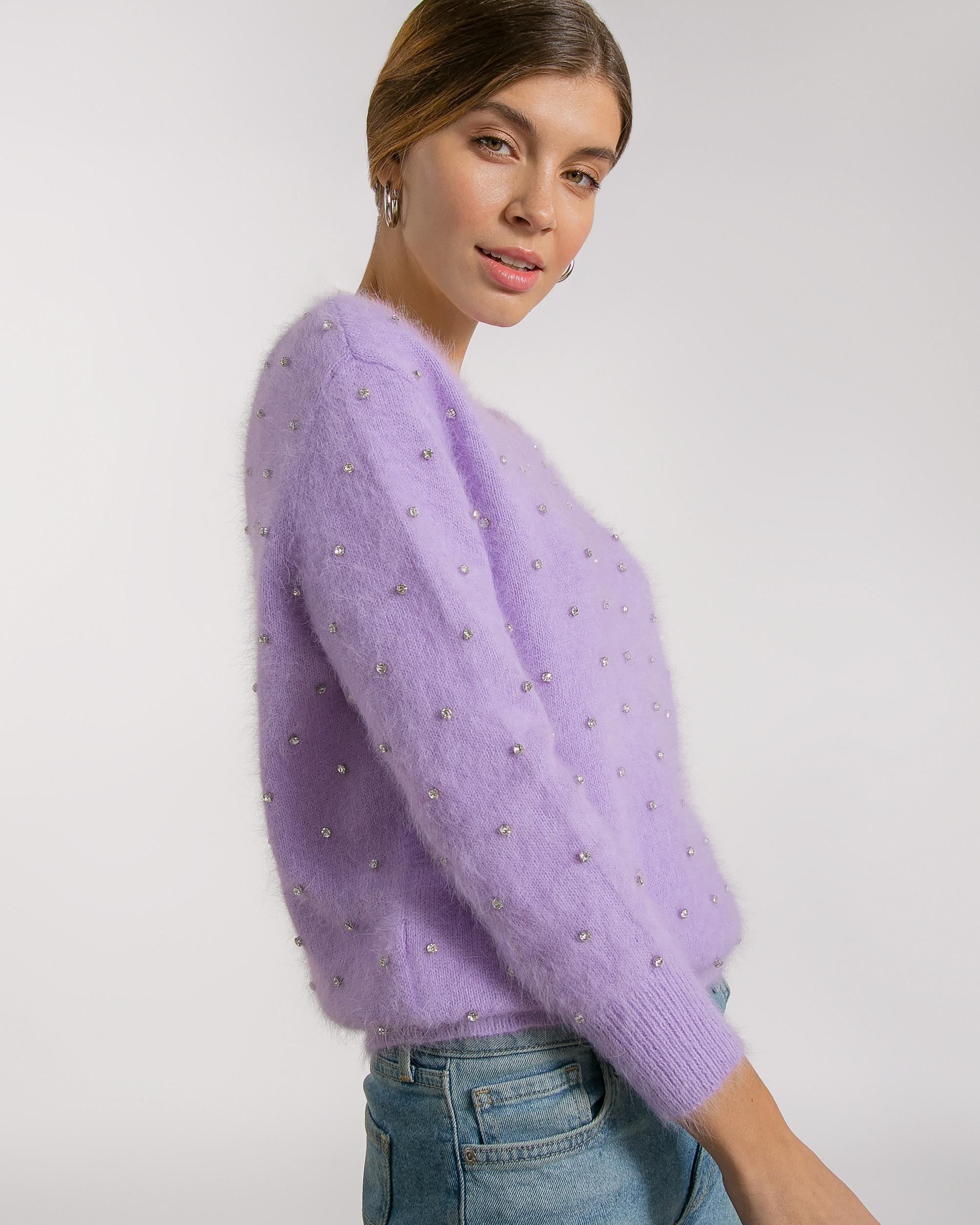 Lavender jumper with decoration of shimmering stones, Lilac — photo 5