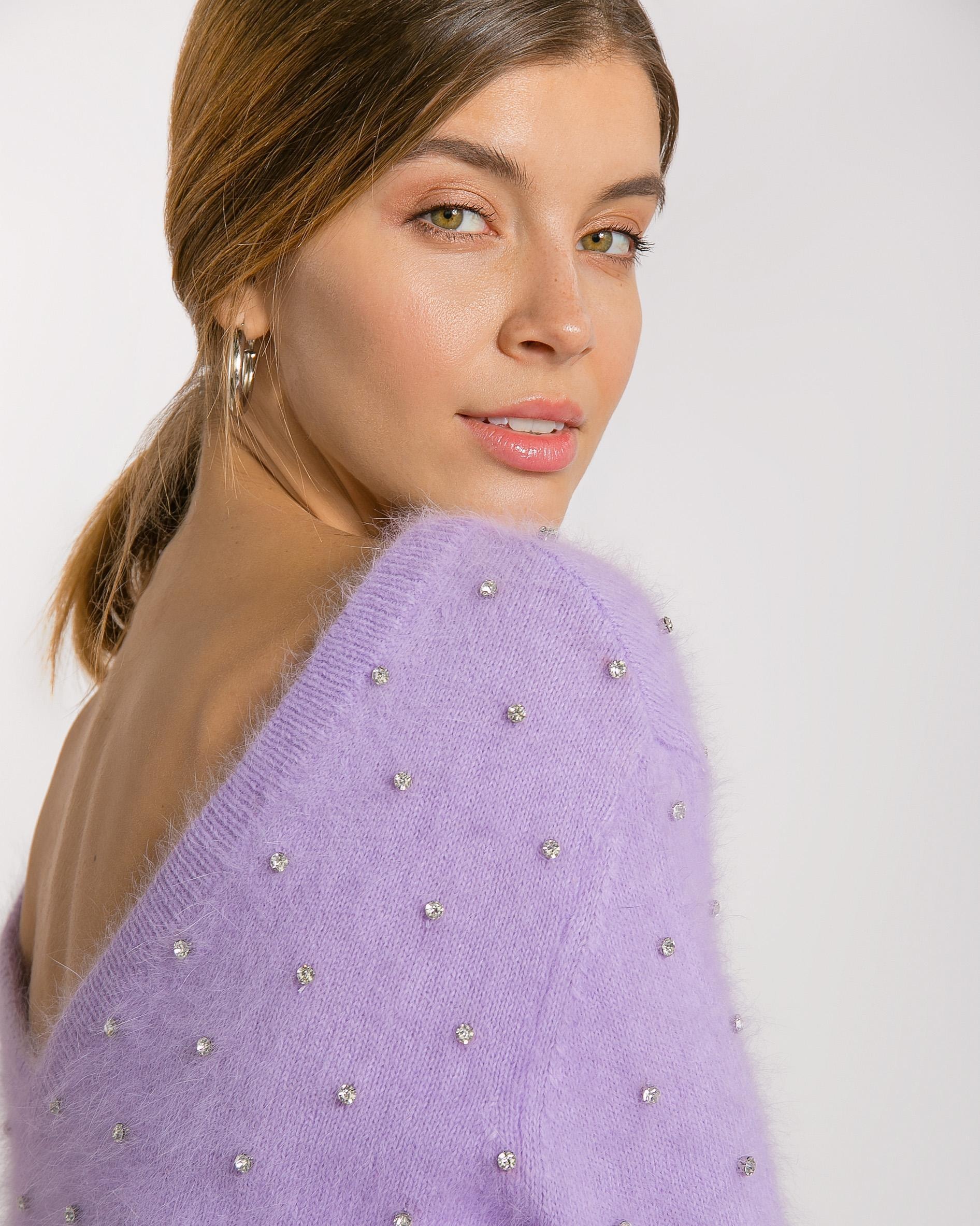 Lavender jumper with decoration of shimmering stones, Lilac — photo 2