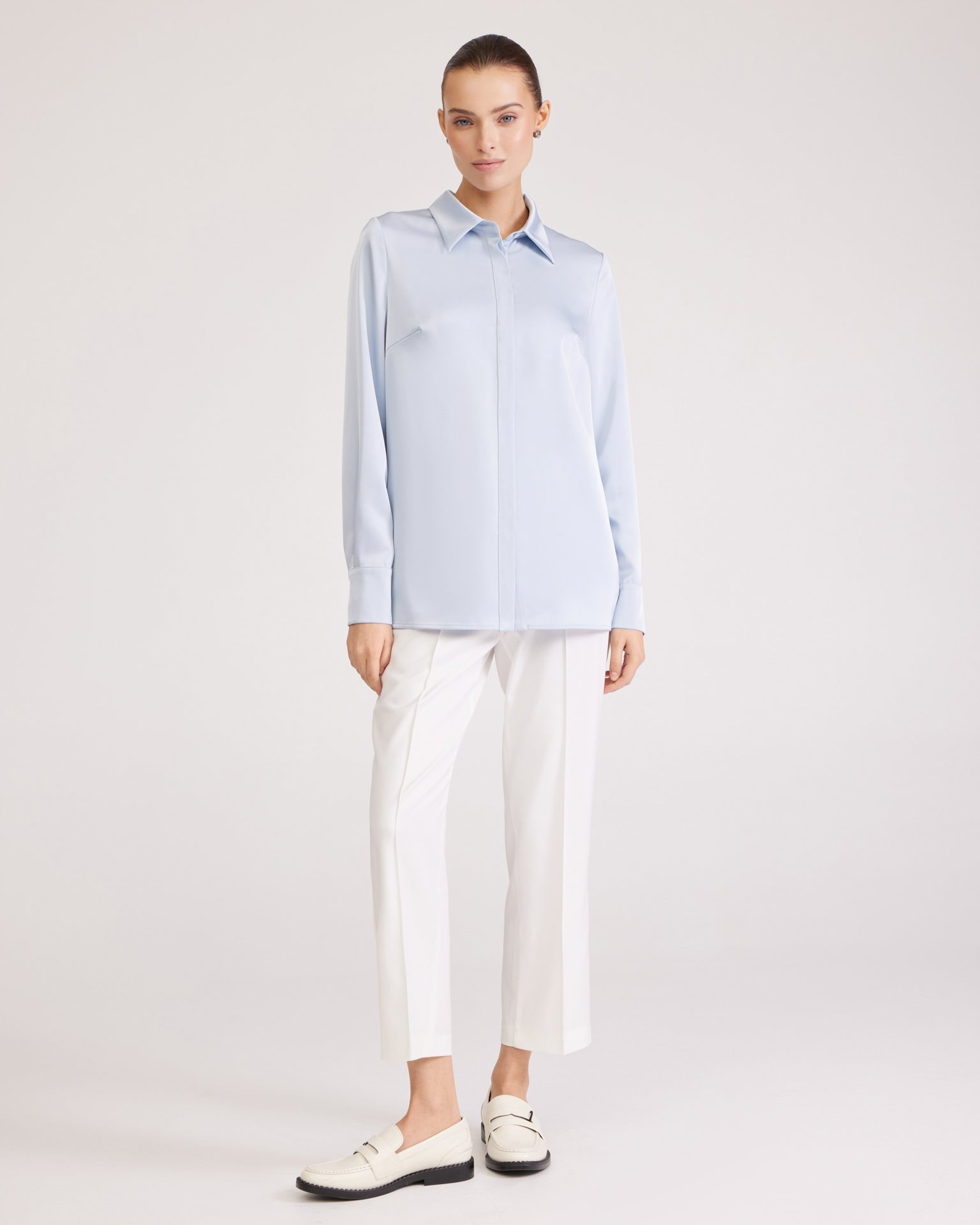Blue satin shirt, Blue — photo 2