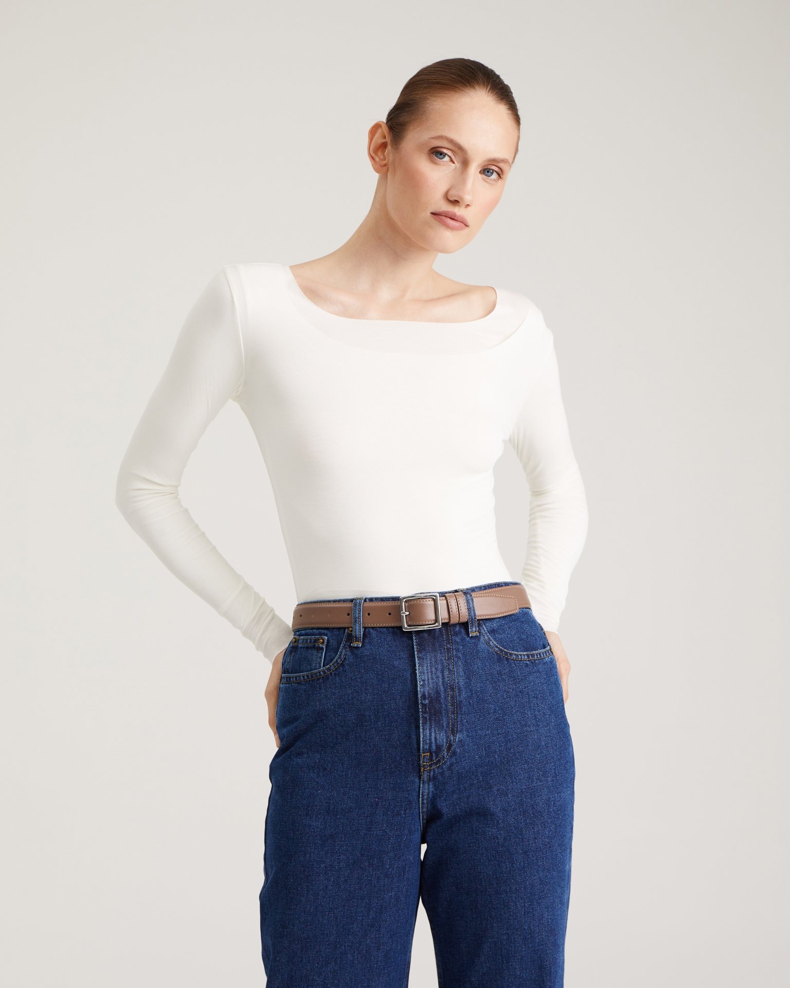 Brown leather belt, Brown — photo 4