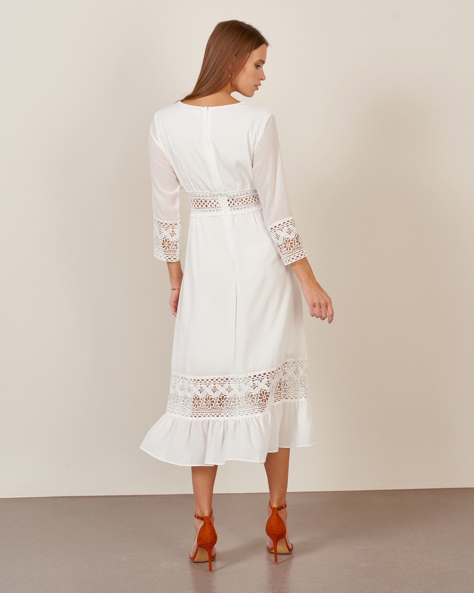 Bohemian-style dress with perforation, White — photo 3