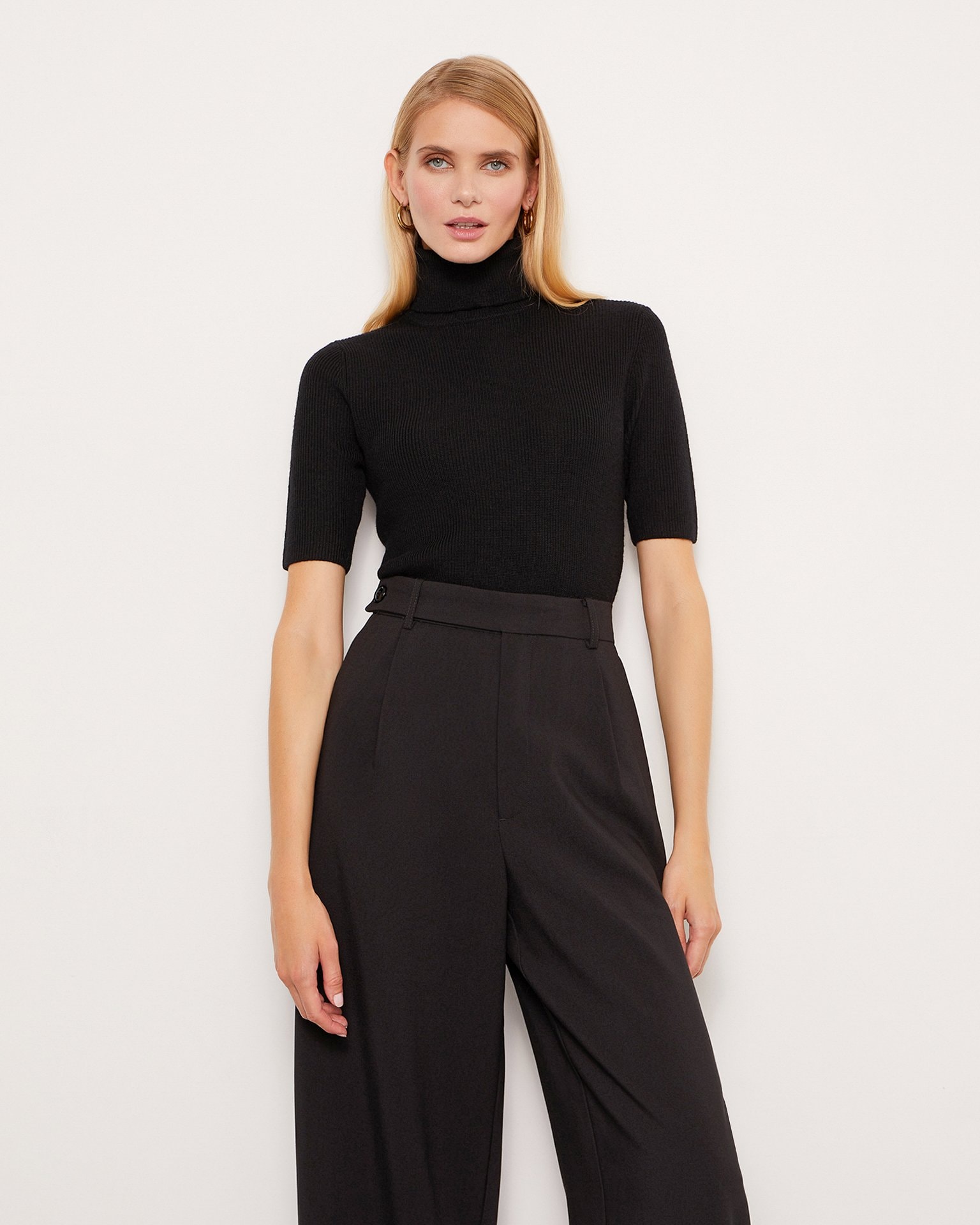 Fitted sweater with a turtleneck, Black — photo 2