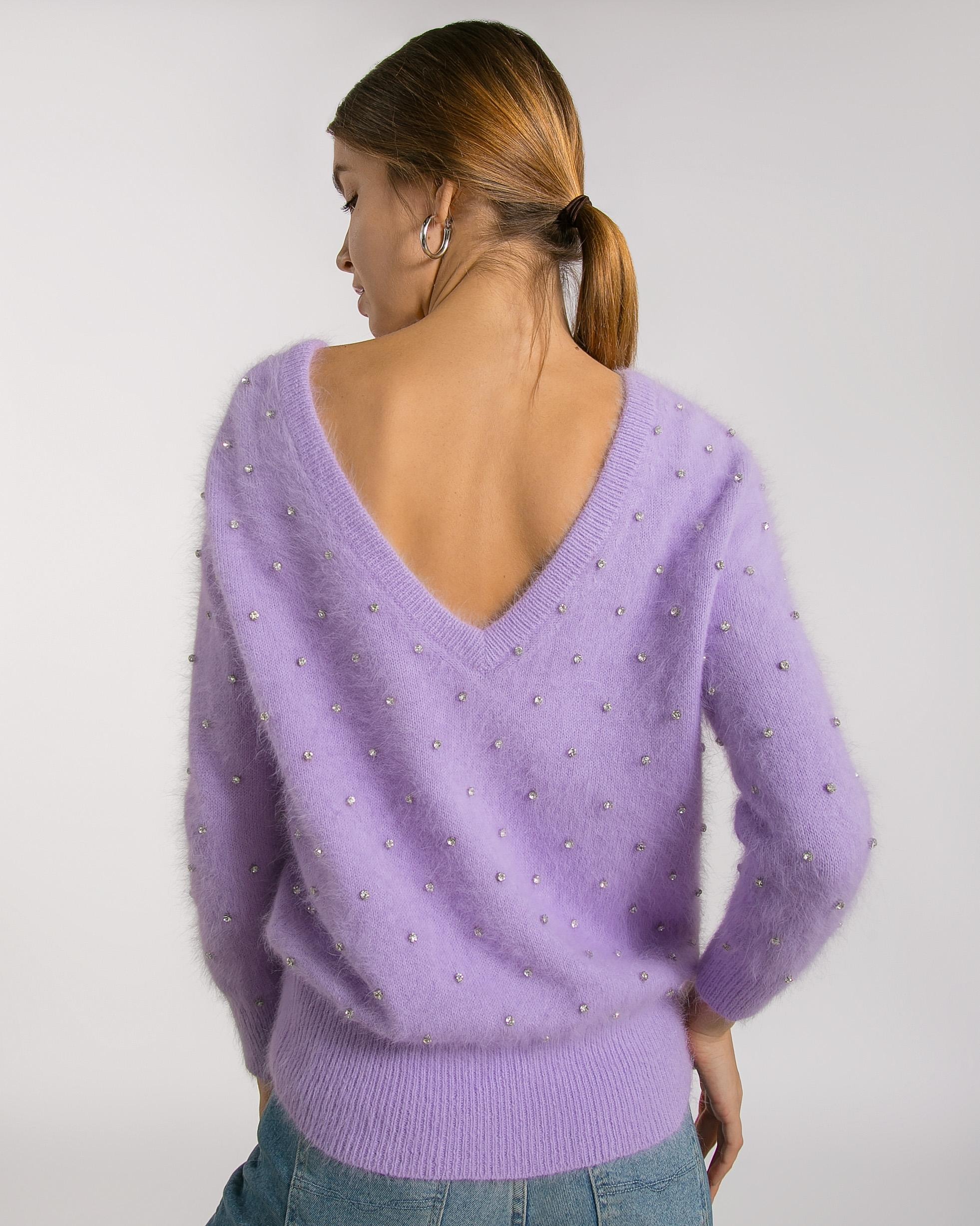 Lavender jumper with decoration of shimmering stones, Lilac