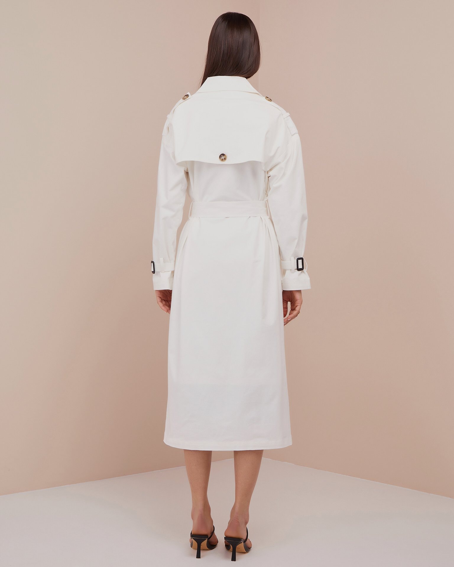 Trench Coat with Accent Straps, Milky — photo 3