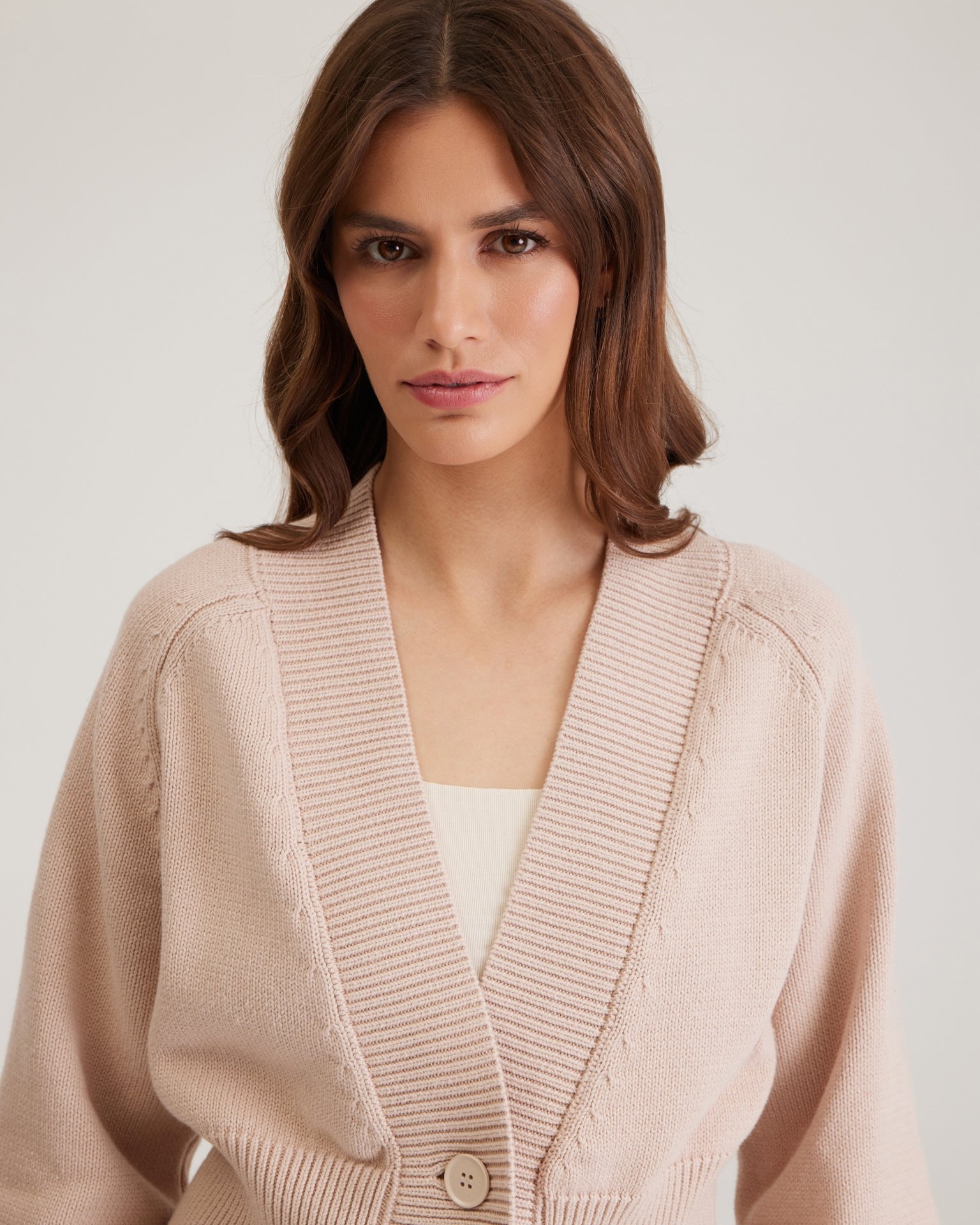 Cardigan with V-neck, Beige — photo 7