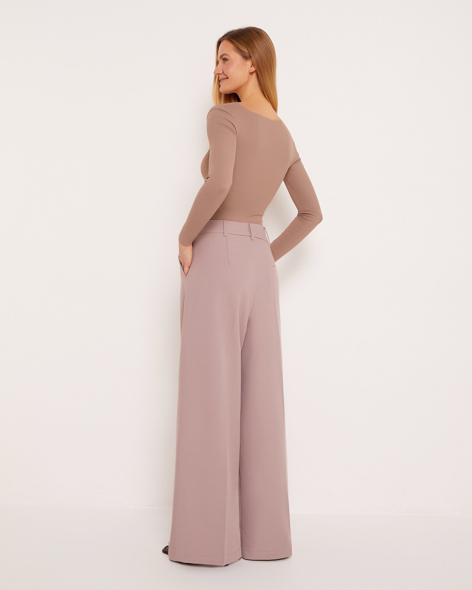 High-waisted trousers, Grey-Brown — photo 5