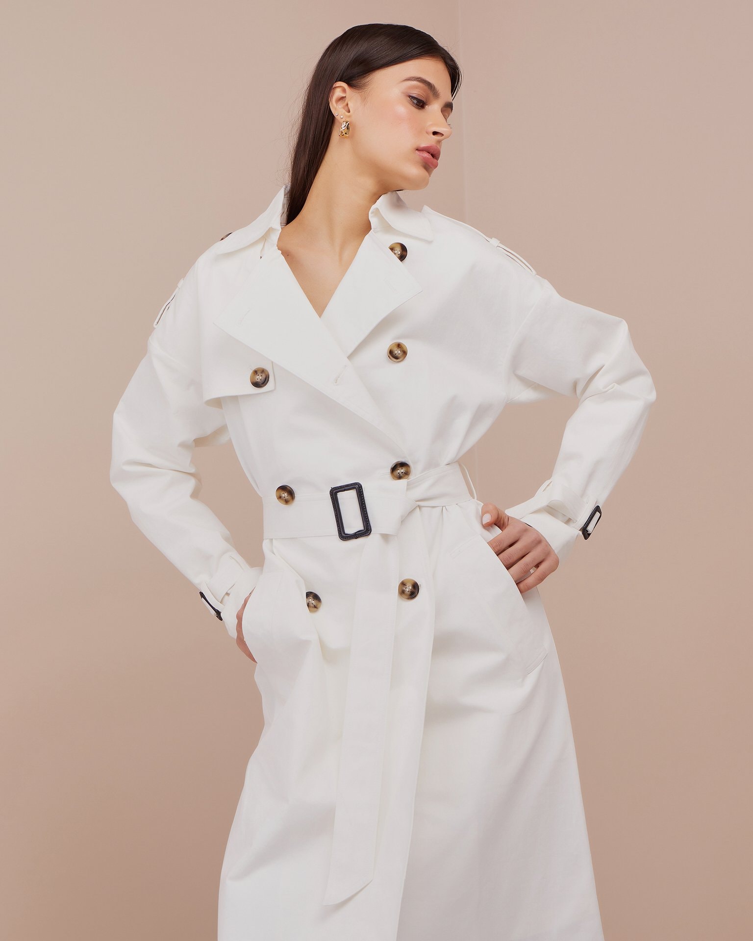 Trench Coat with Accent Straps, Milky — photo 4