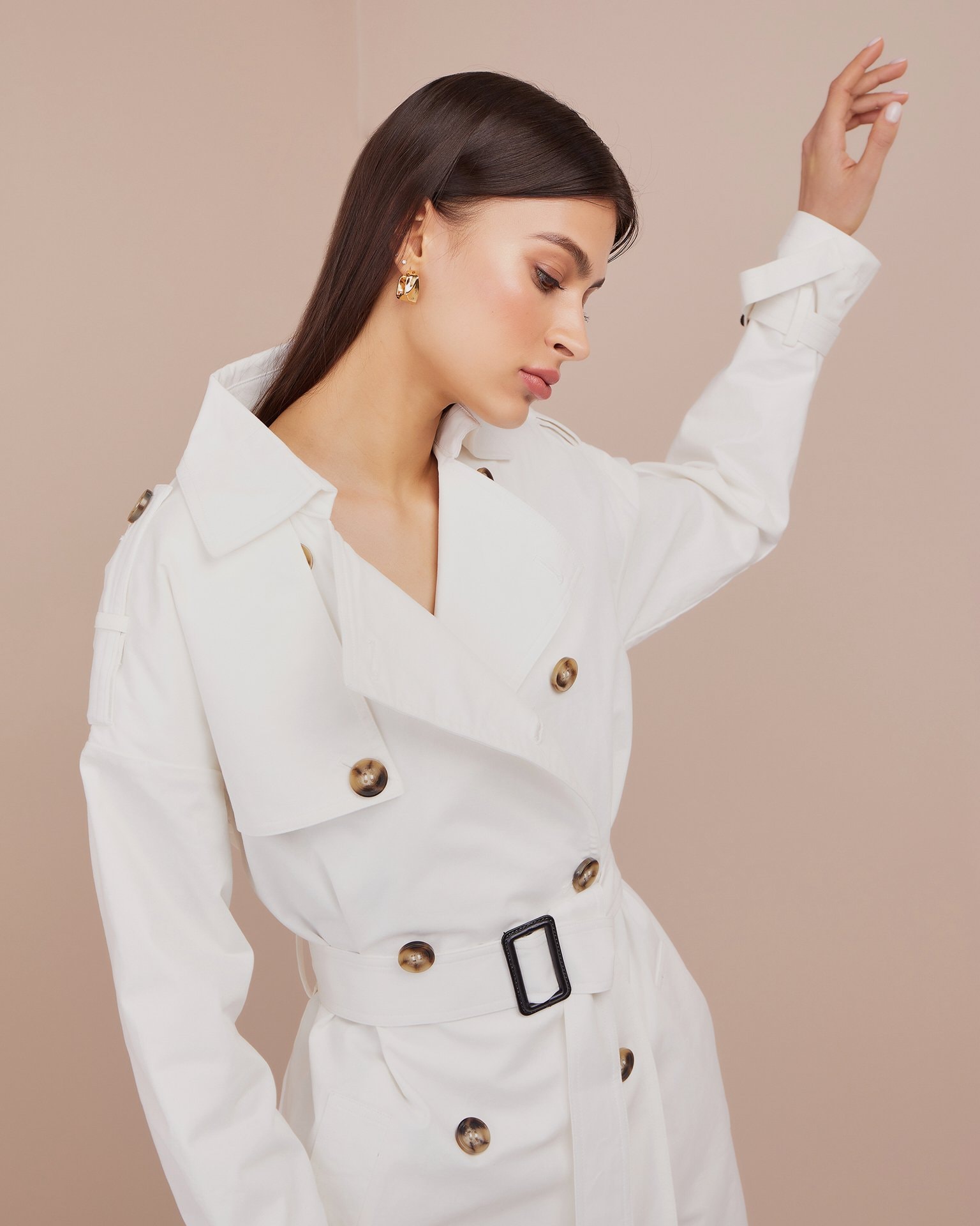 Trench Coat with Accent Straps, Milky
