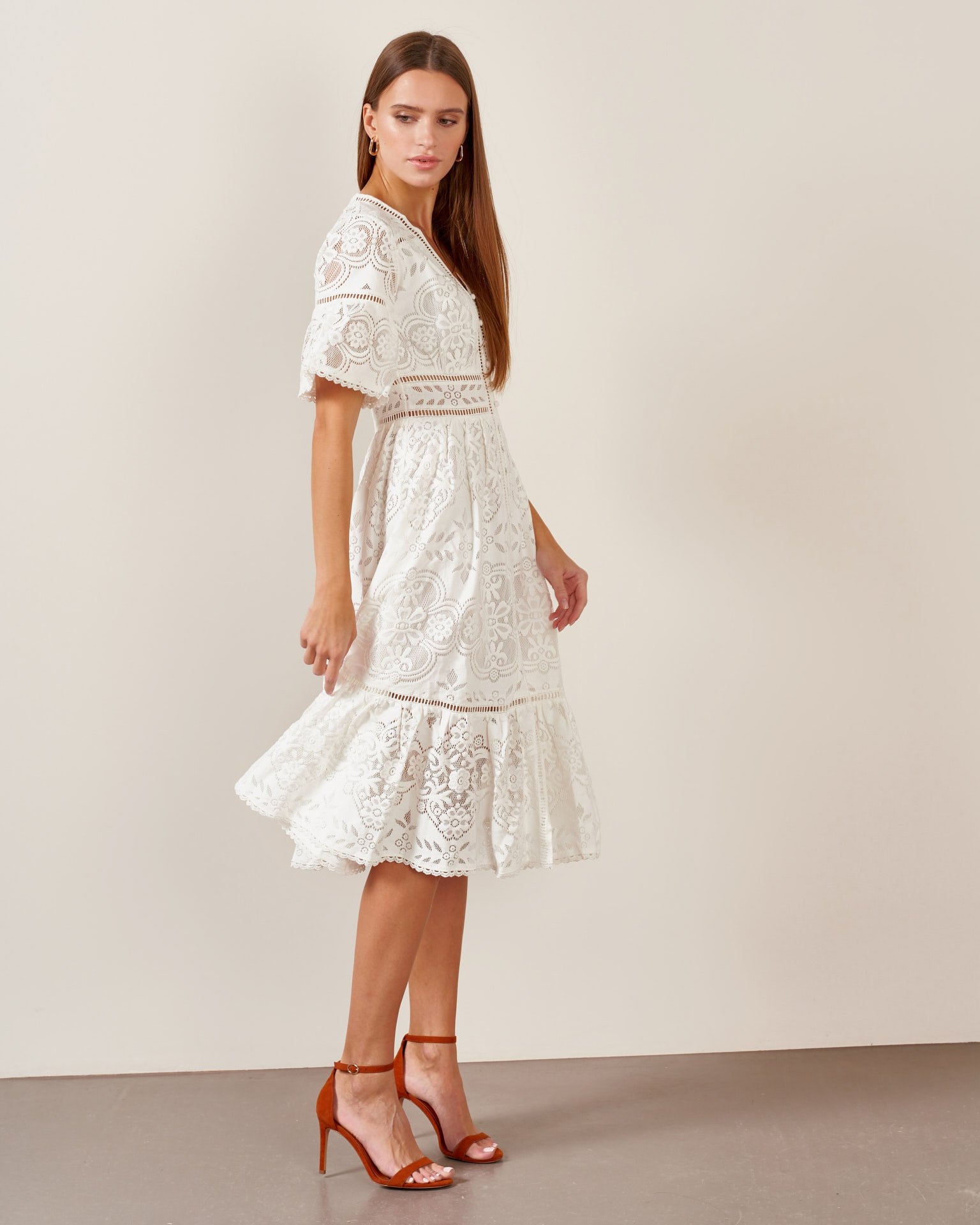 Perforated cotton dress, White — photo 4
