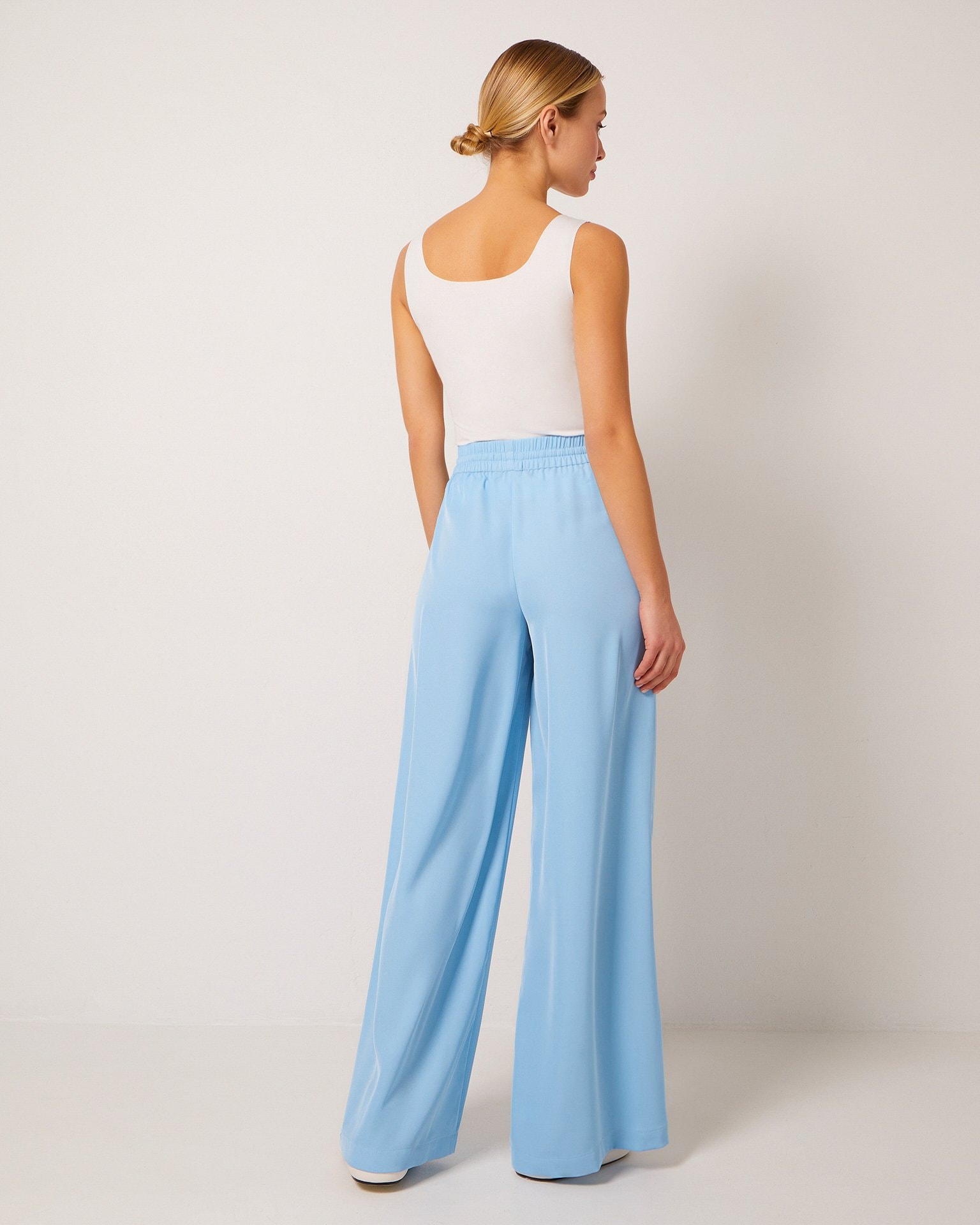 Elasticated waist wide-leg trousers, Light Blue — photo 5