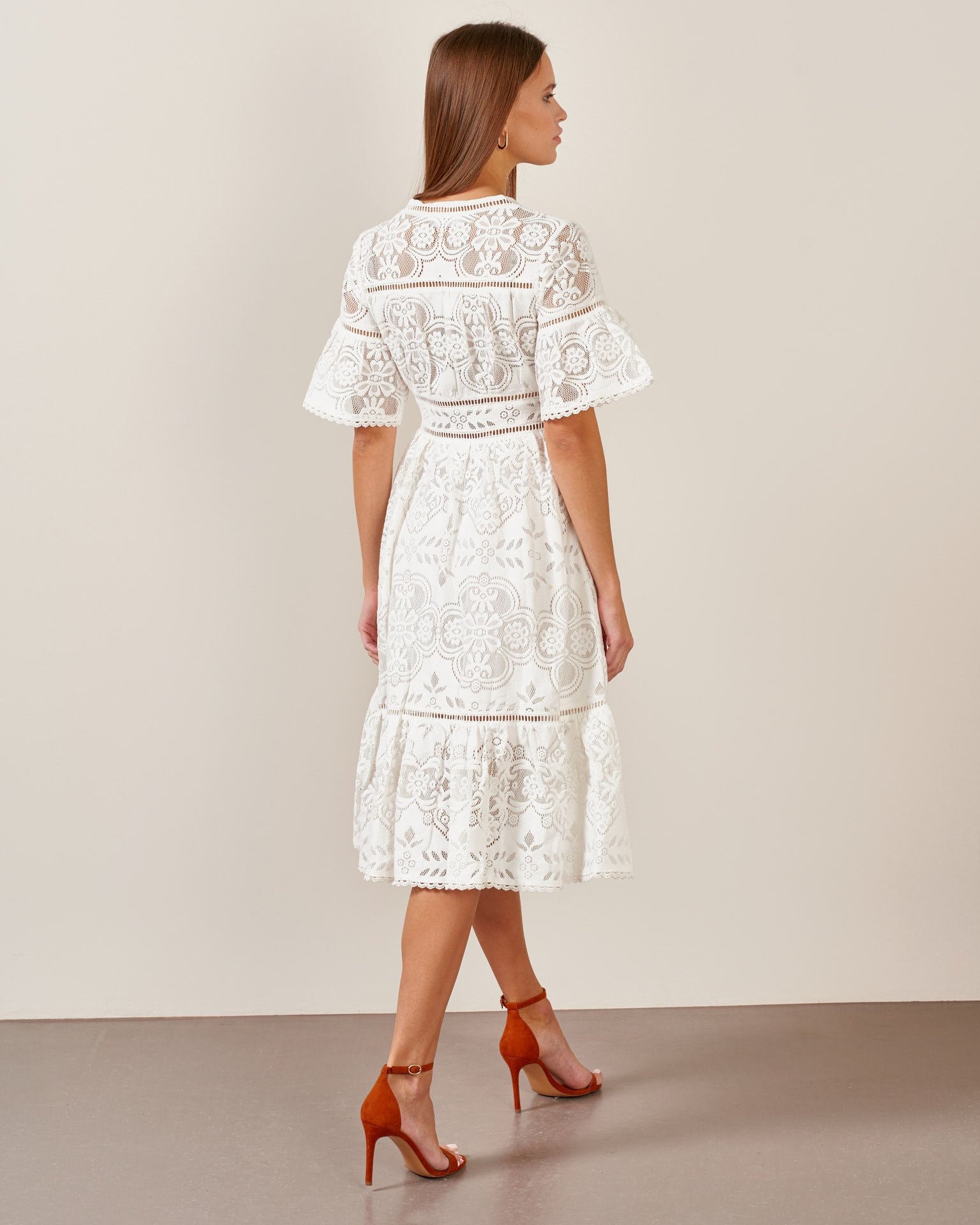 Perforated cotton dress, White — photo 3