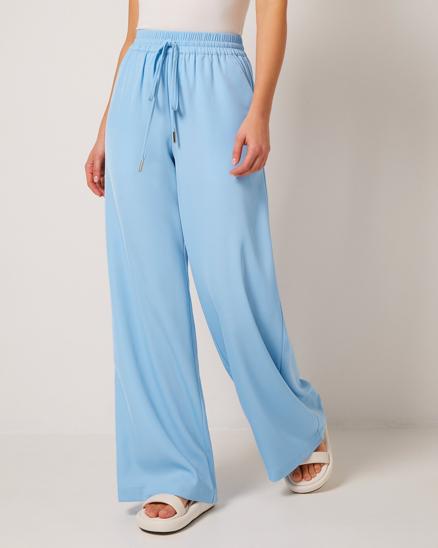 Elasticated waist wide-leg trousers, Light Blue