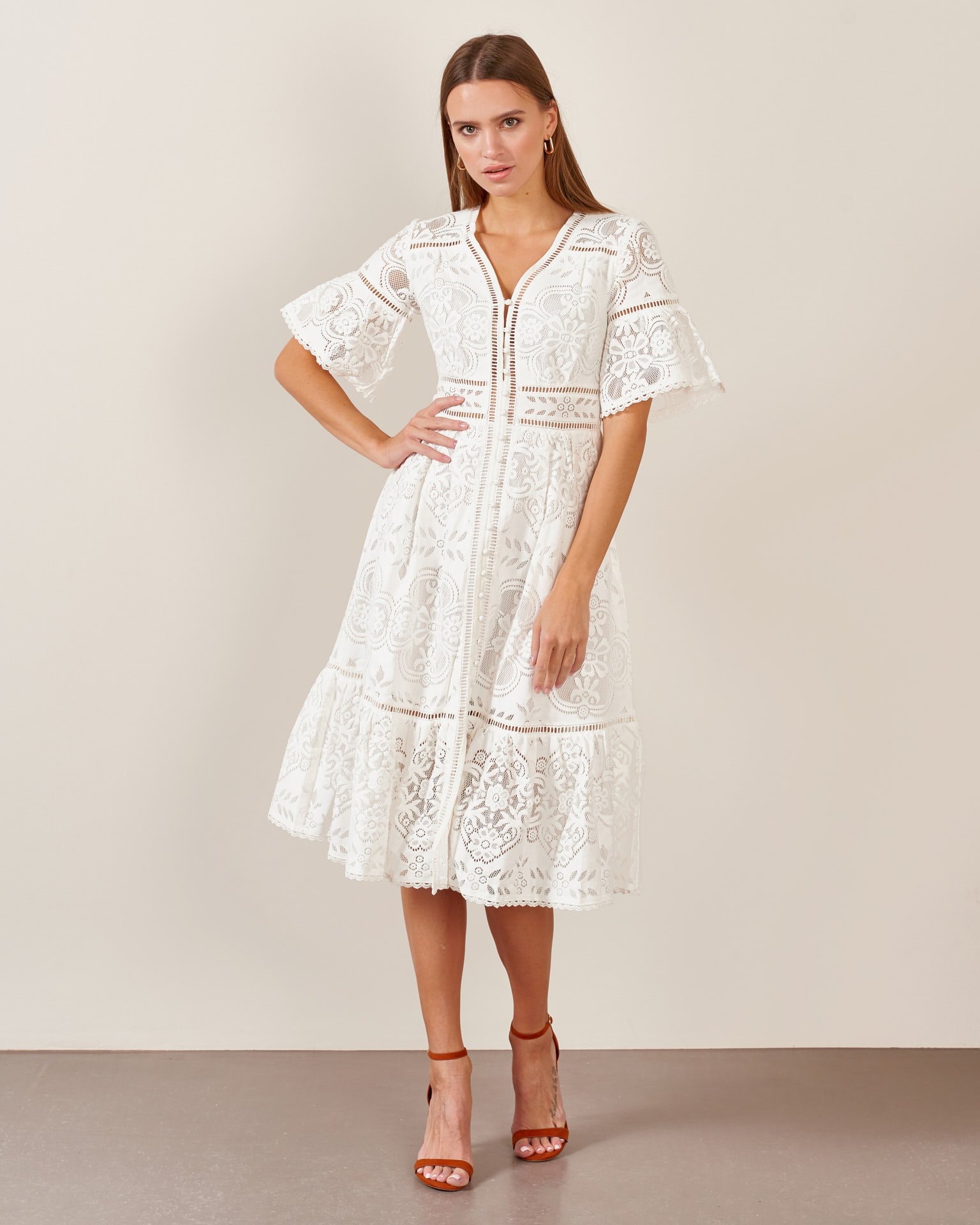 Perforated cotton dress, White