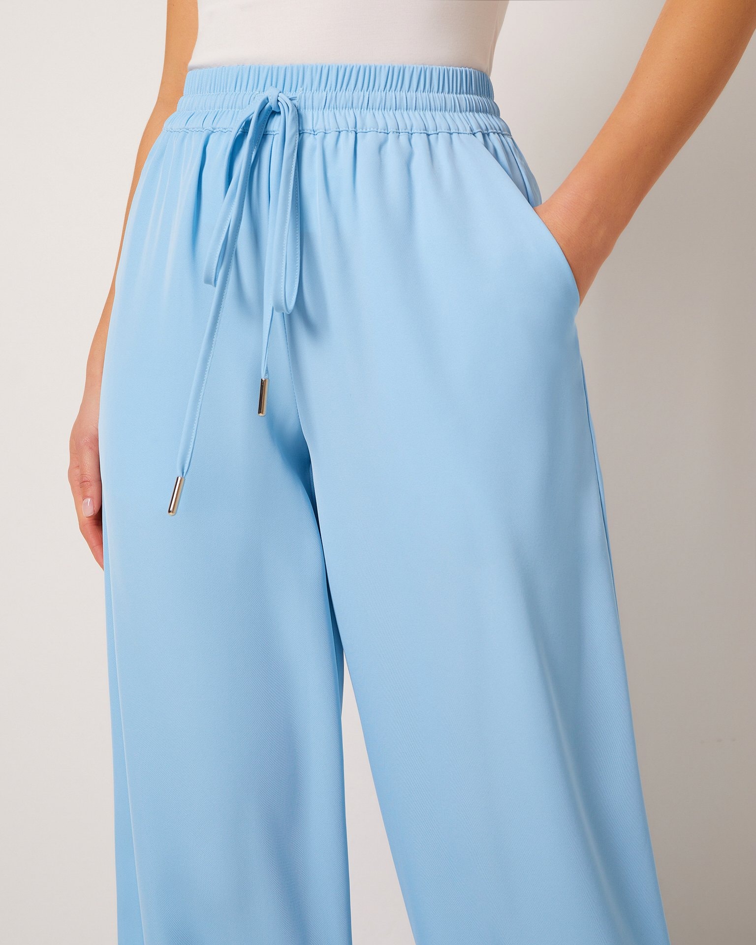 Elasticated waist wide-leg trousers, Light Blue — photo 7