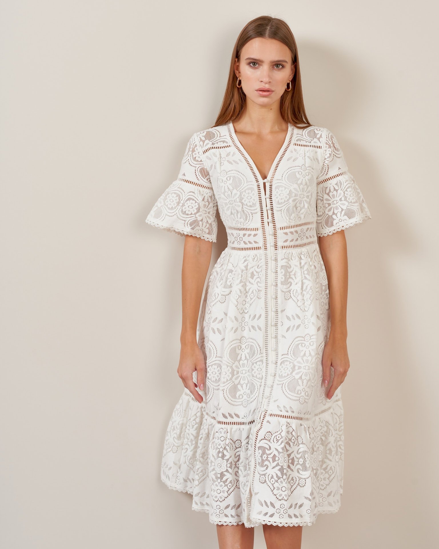 Perforated cotton dress, White — photo 2