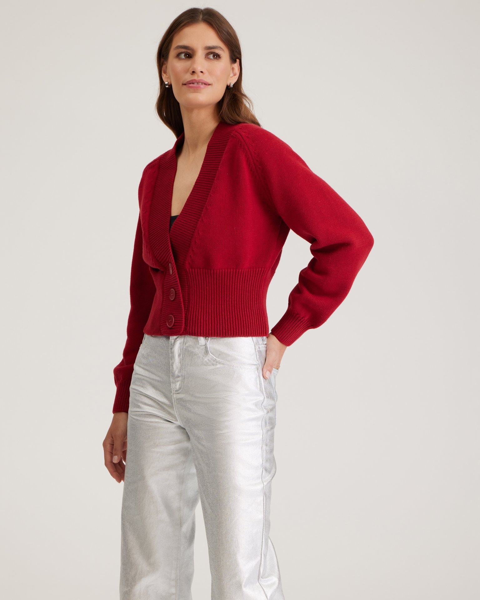 Cardigan with voluminous sleeves, Red — photo 2