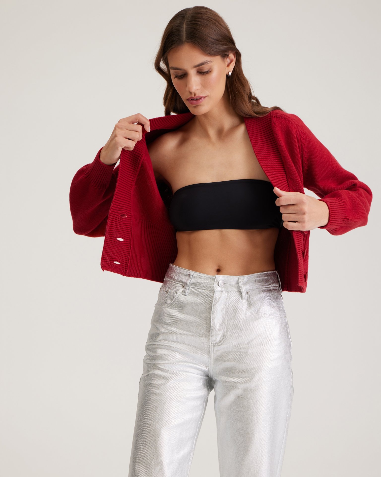 Cardigan with voluminous sleeves, Red — photo 8