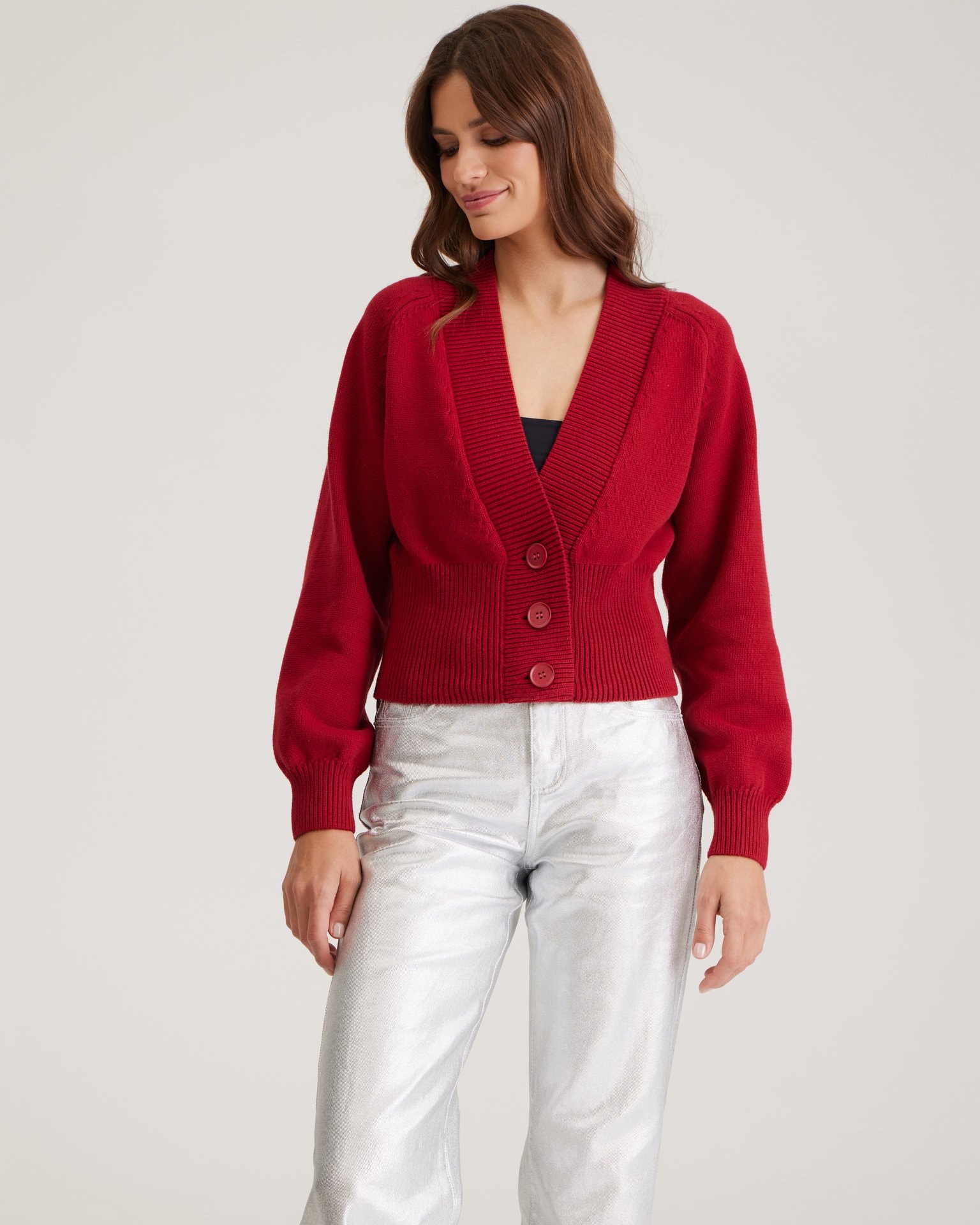 Cardigan with voluminous sleeves, Red — photo 6