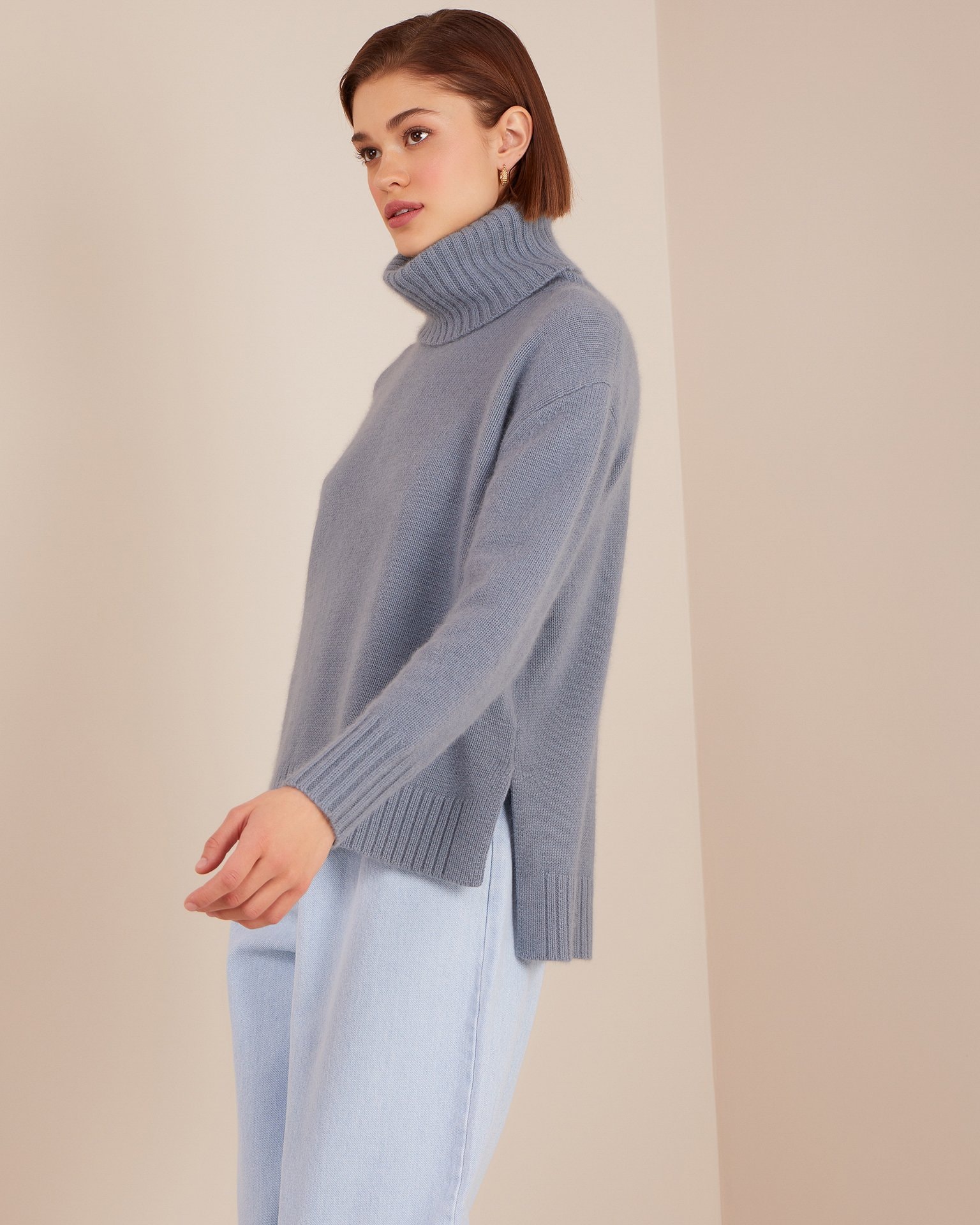 Sweater with side slits, Sky Blue