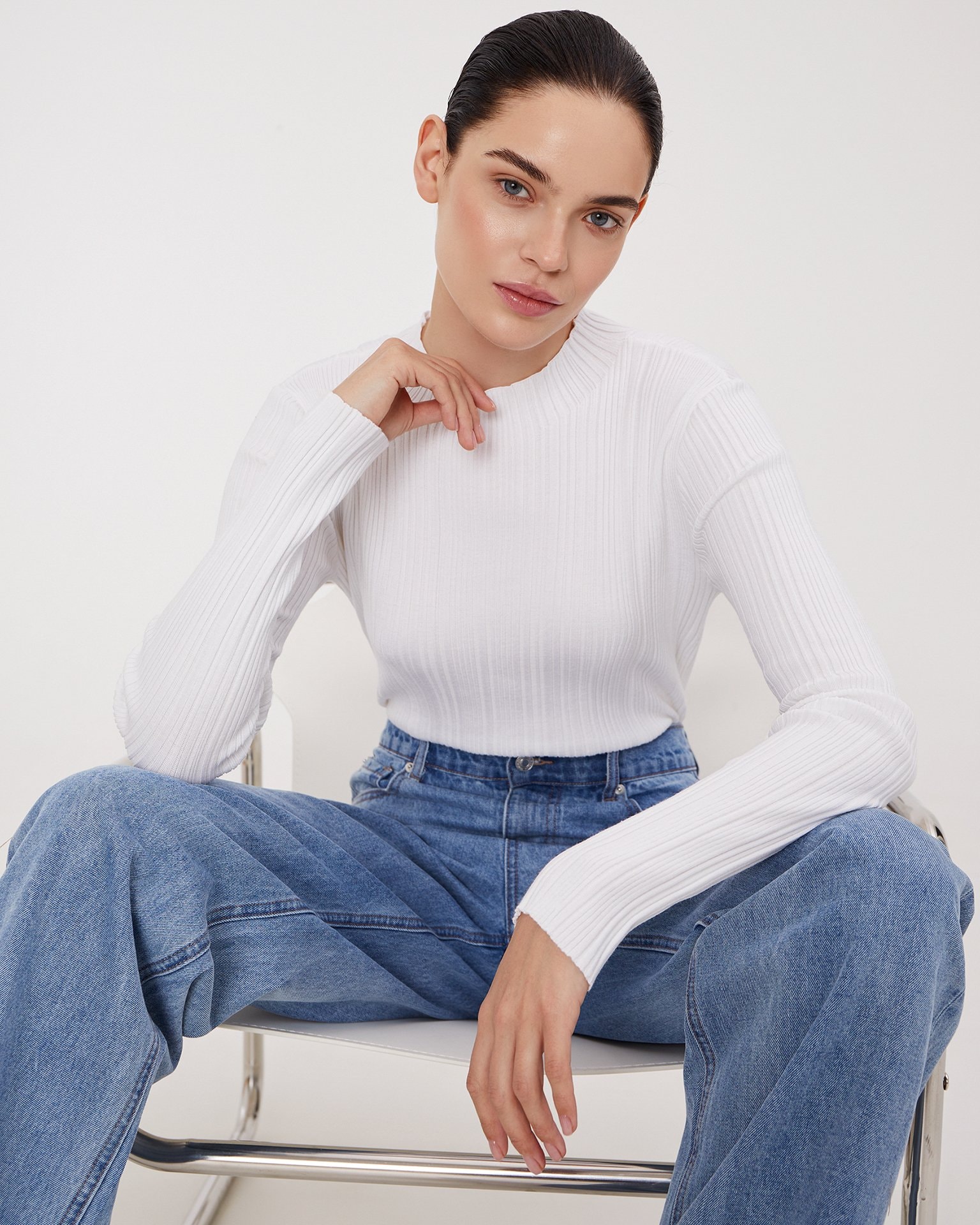 Fitted white jumper, White — photo 3