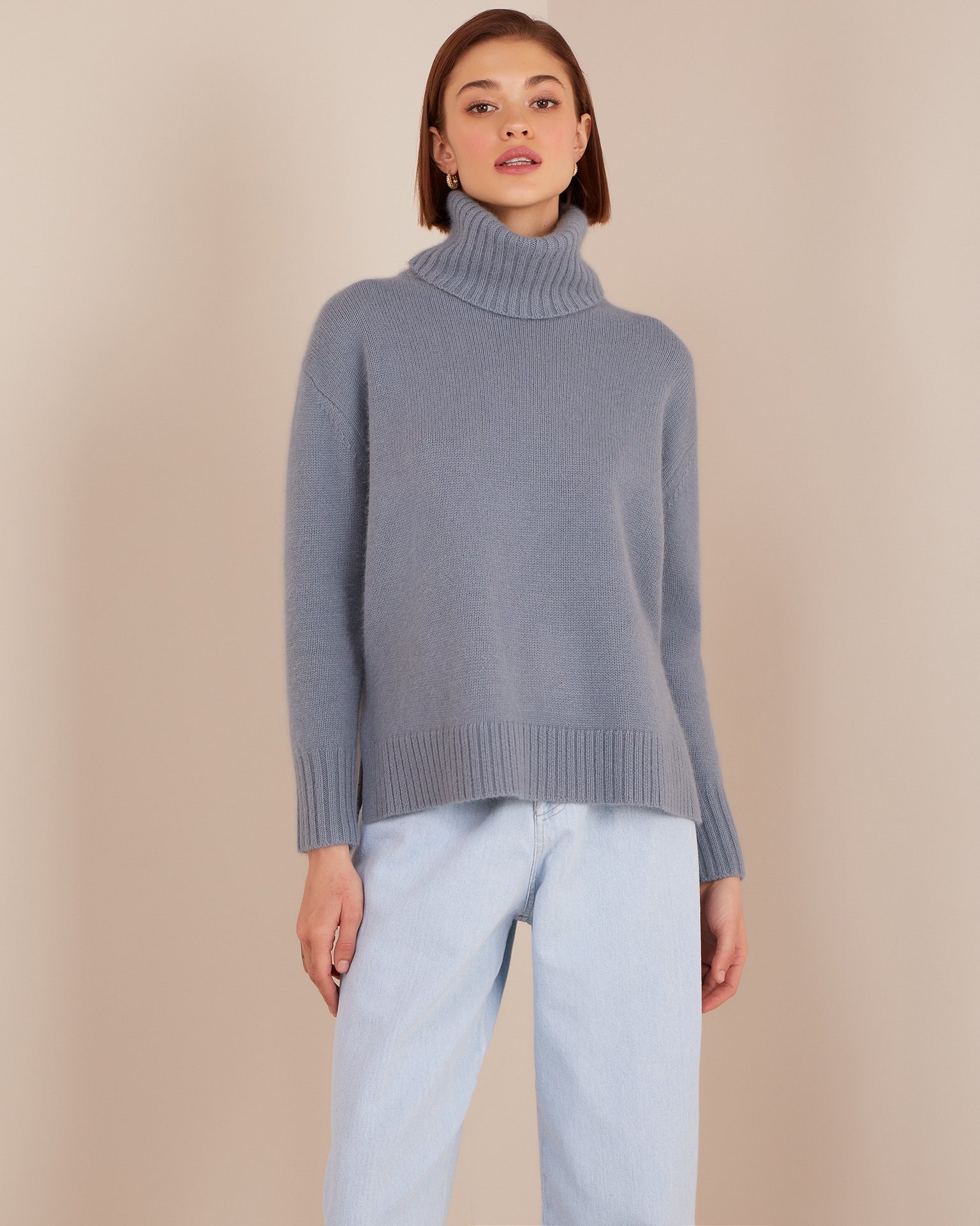 Sweater with side slits, Sky Blue — photo 2