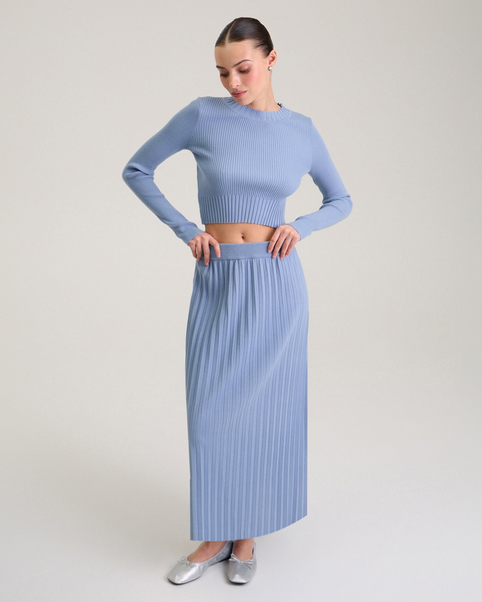 Blue pleated skirt, Azure — photo 2