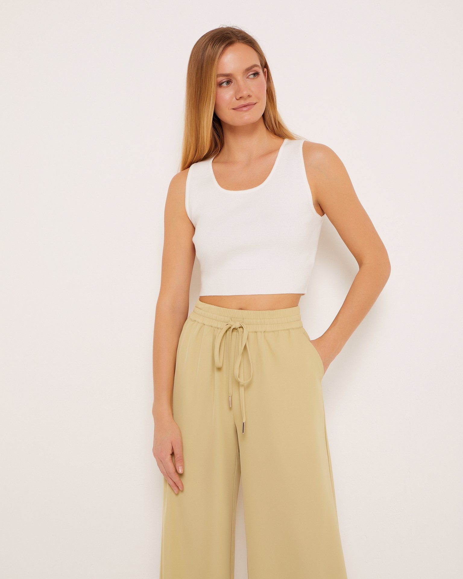 Loose-fit trousers, Olive — photo 2