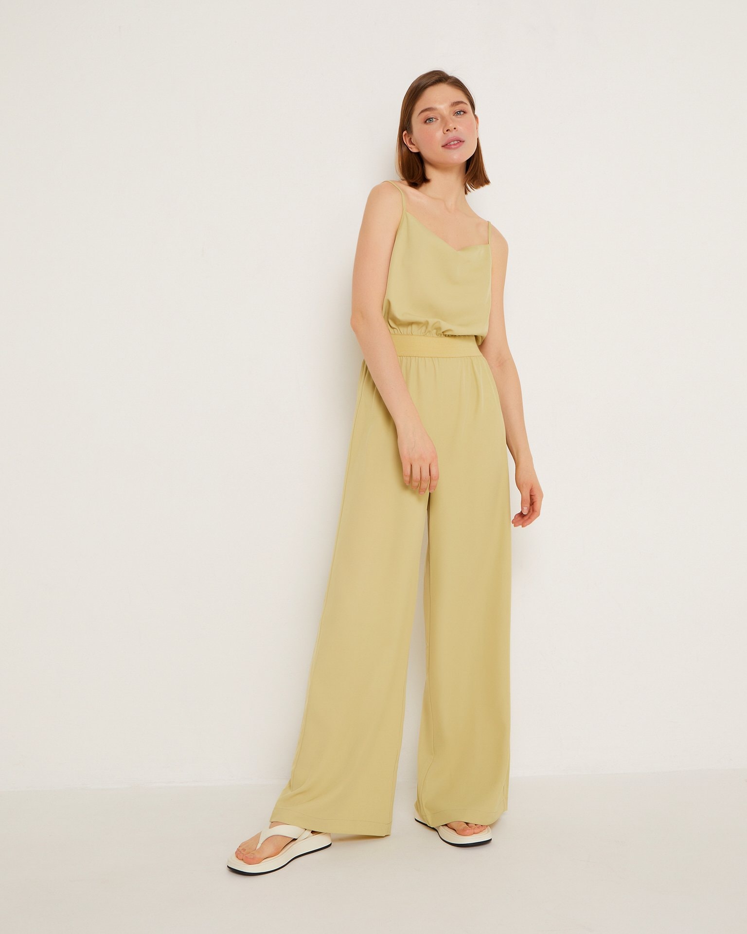Jumpsuit with palazzo trousers, Olive