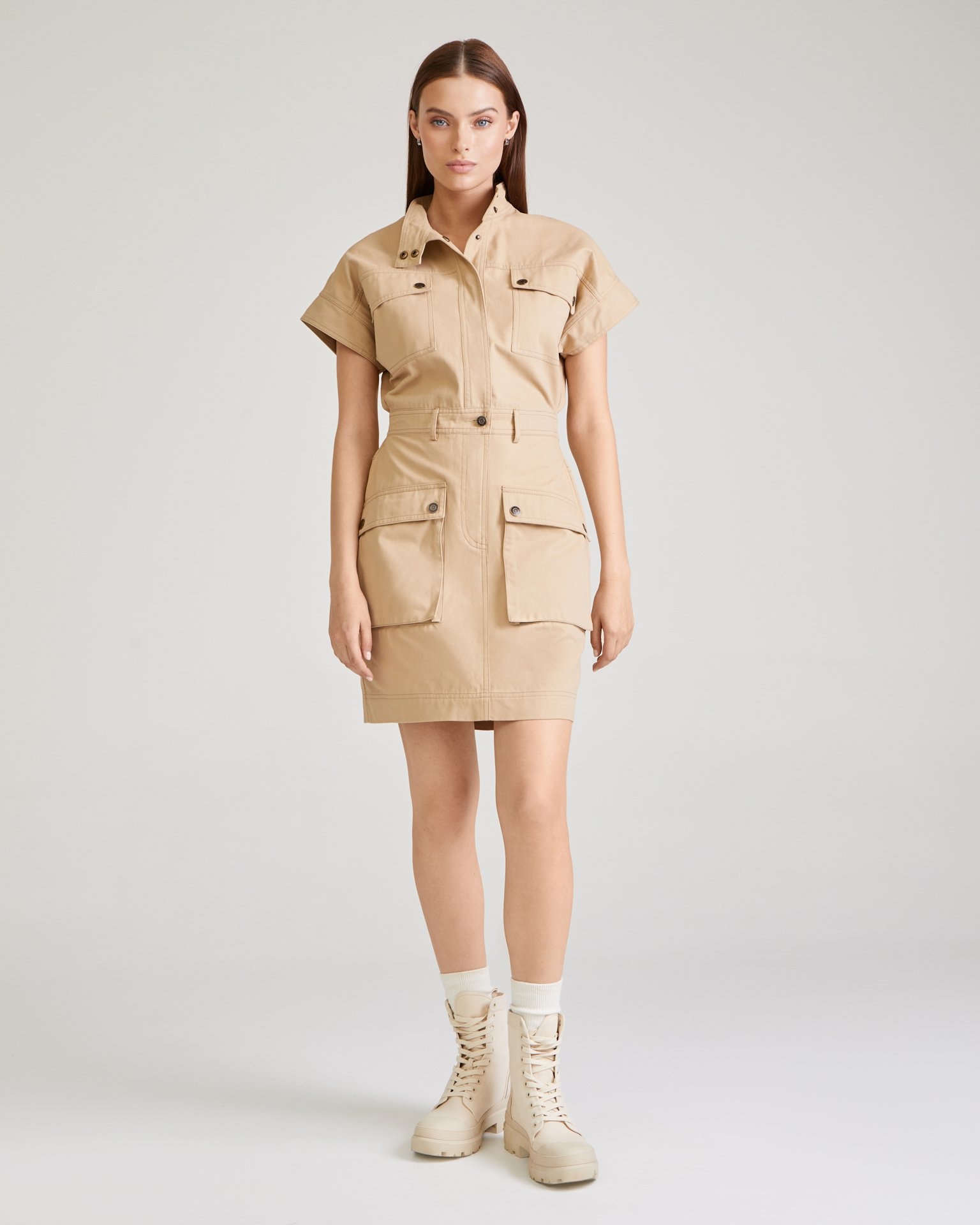 Dress with patch pockets, Sand — photo 2