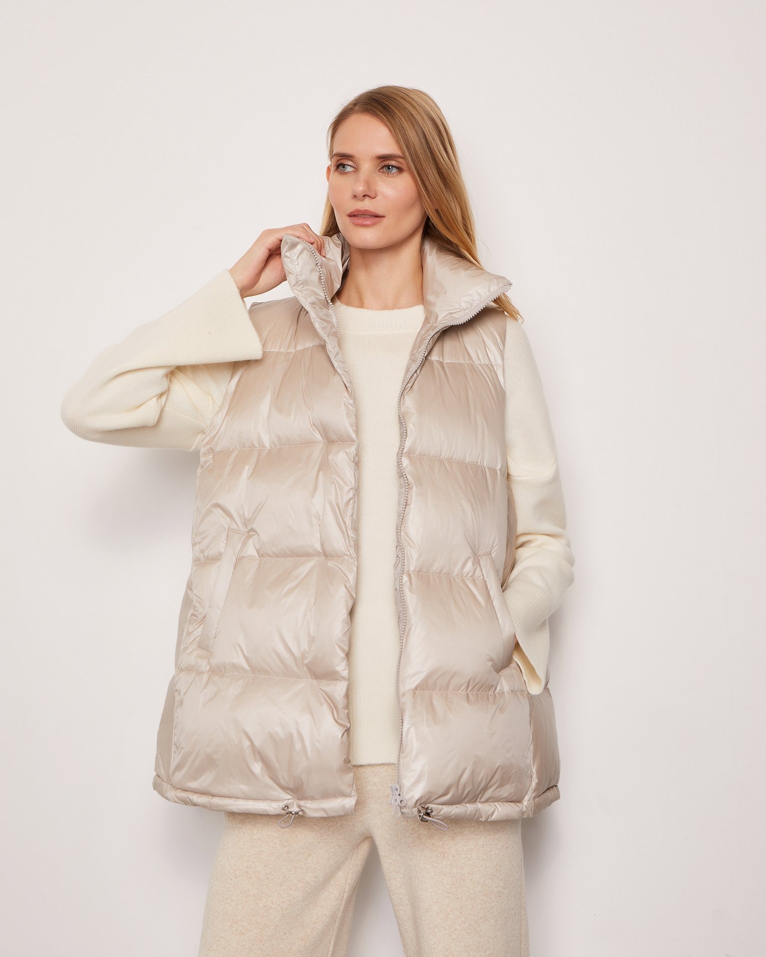Beige down and feather blend vest, Beige — photo 4