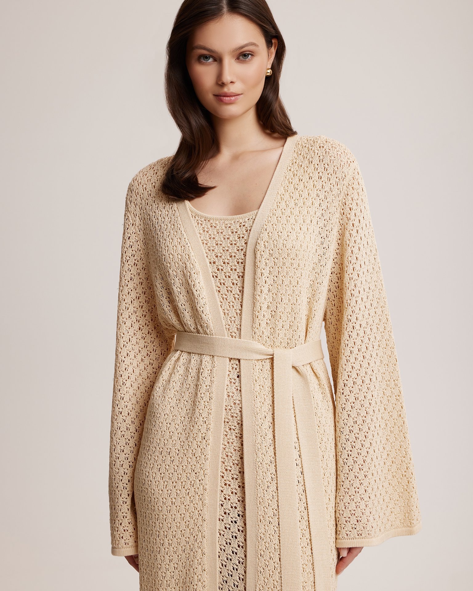 Cropped cotton cardigan, Beige — photo 7