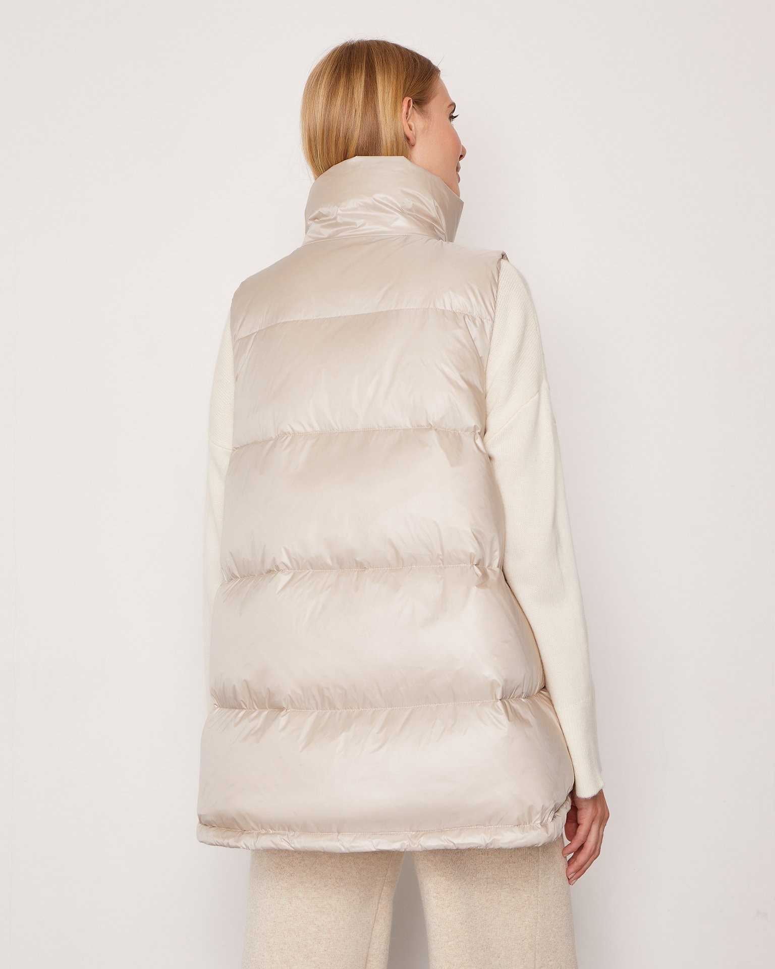 Beige down and feather blend vest, Beige — photo 3