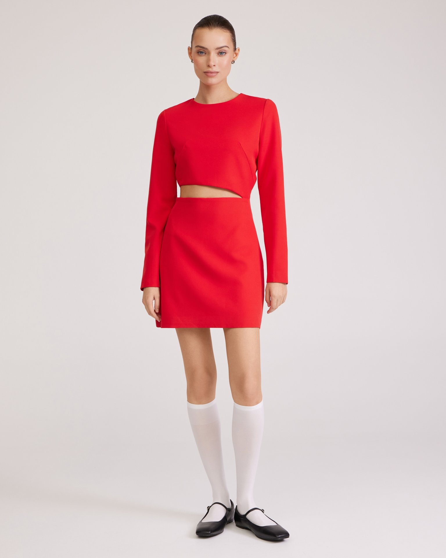 Red Dress with Waist Cut-Out, Red — photo 4