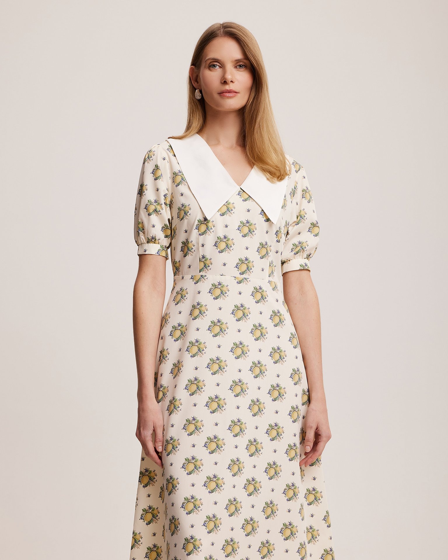 Dress with lemon print, Light Beige — photo 3